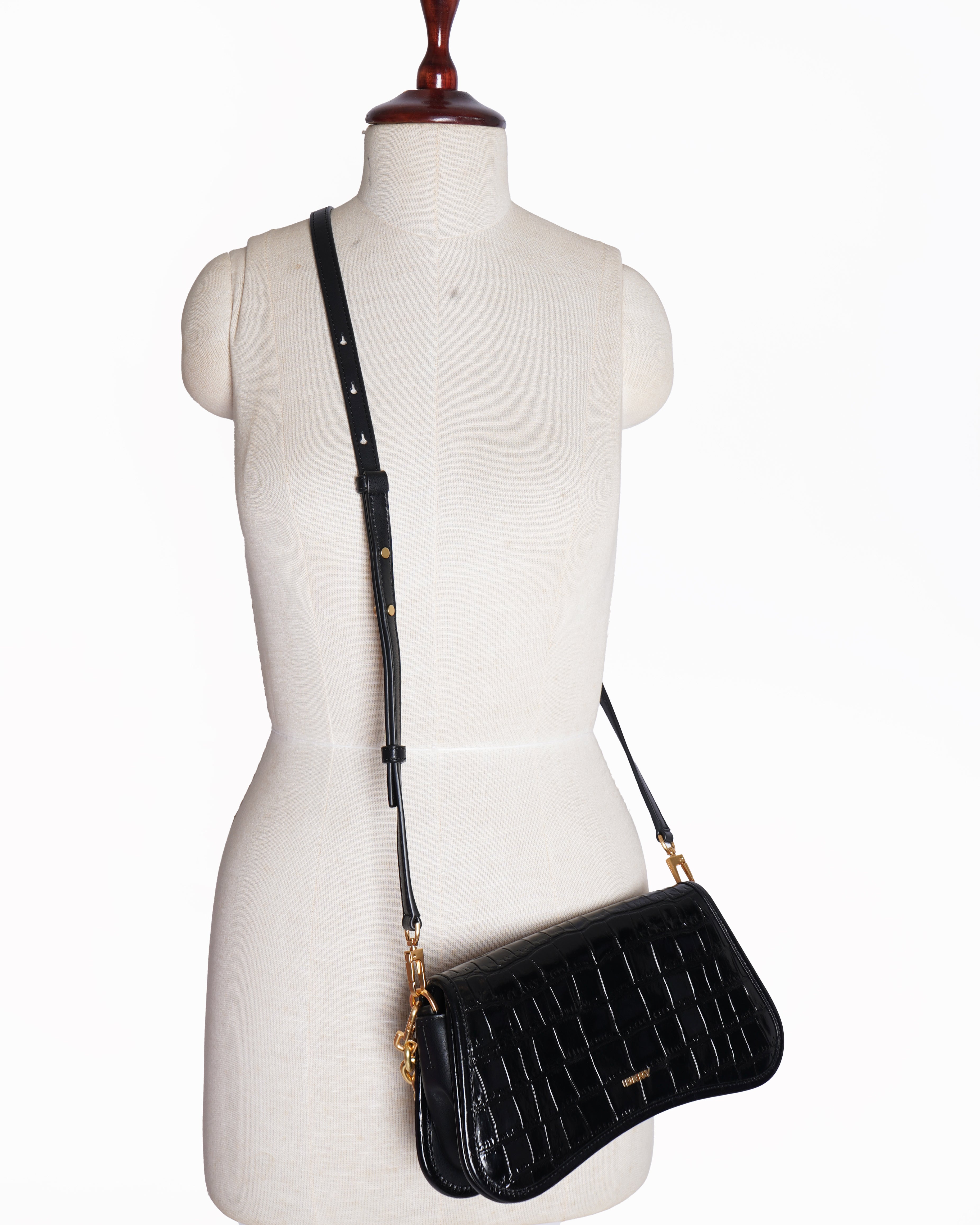 DKNY black croc embossed Adria Clutch Bag with Crossbody Strap