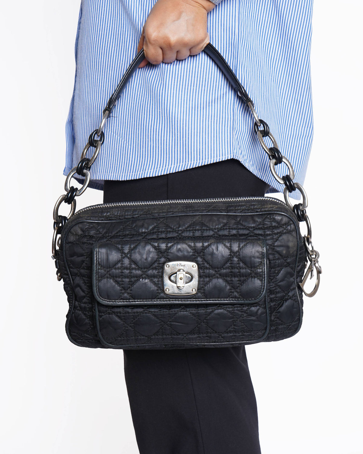 Vintage Christian Dior cannage chaining nylon shoulder bag