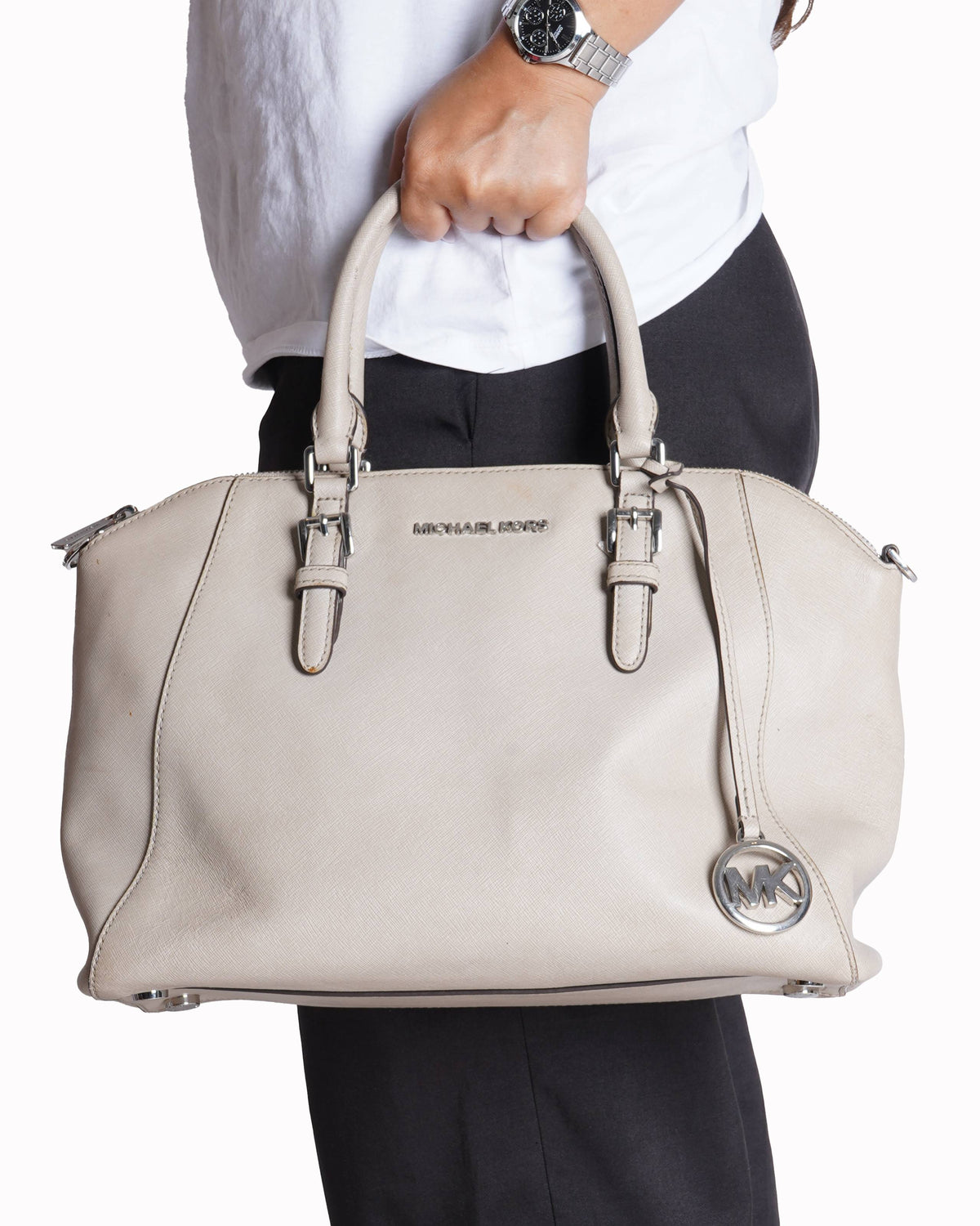 Michael Kors Ciara Large Satchel in Pearl Grey