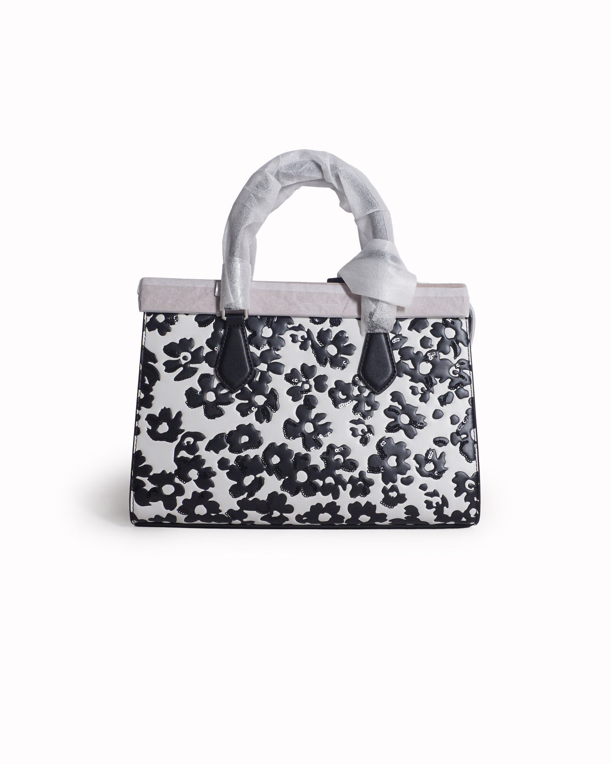 Michael Kors Black & White Floral Medium Pratt Satchel Tote