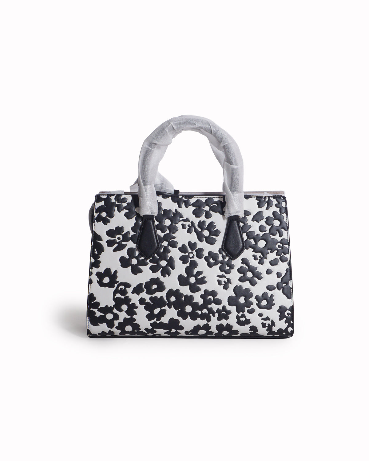 Michael Kors Black & White Floral Medium Pratt Satchel Tote
