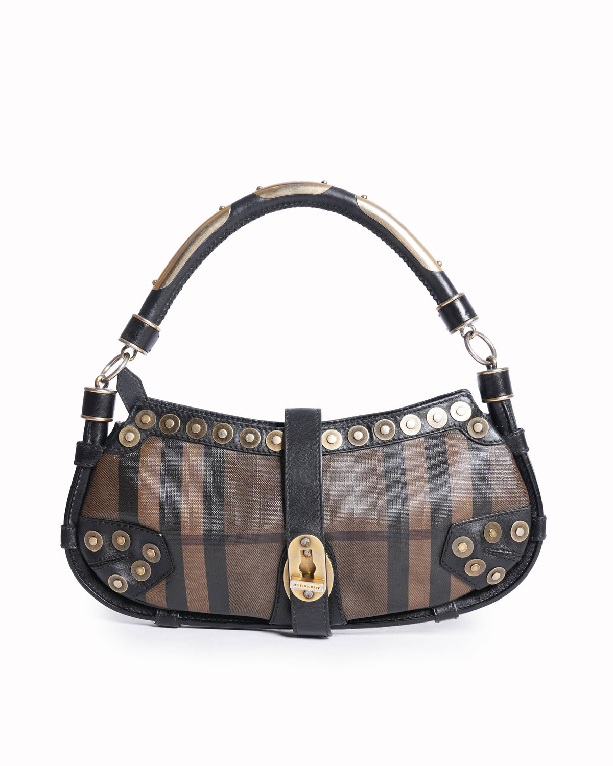 Burberry Vintage Smoked Check Studded Leather Shoulder Bag | My Almari