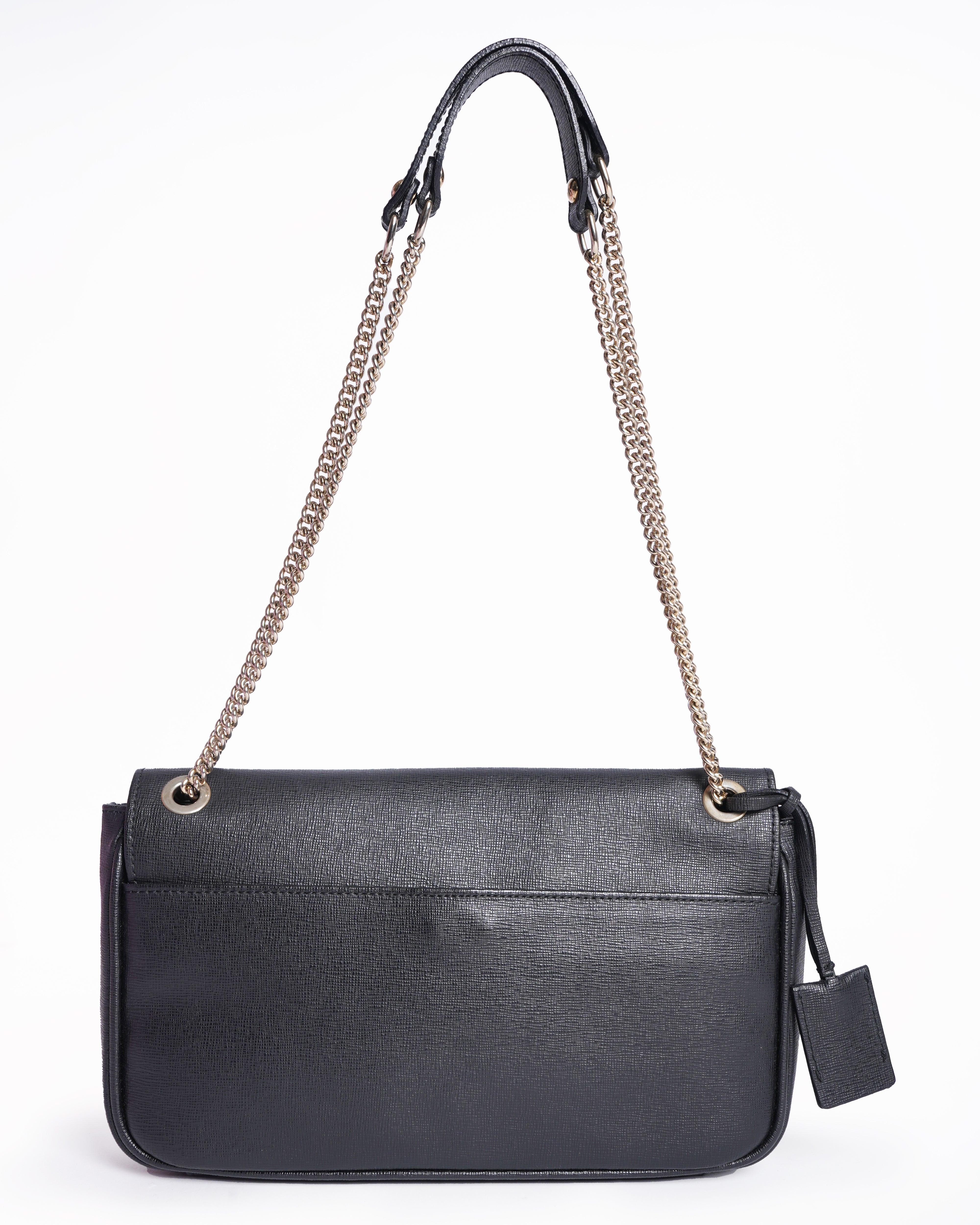 Furla Black Leather Julia Chain Shoulder Bag