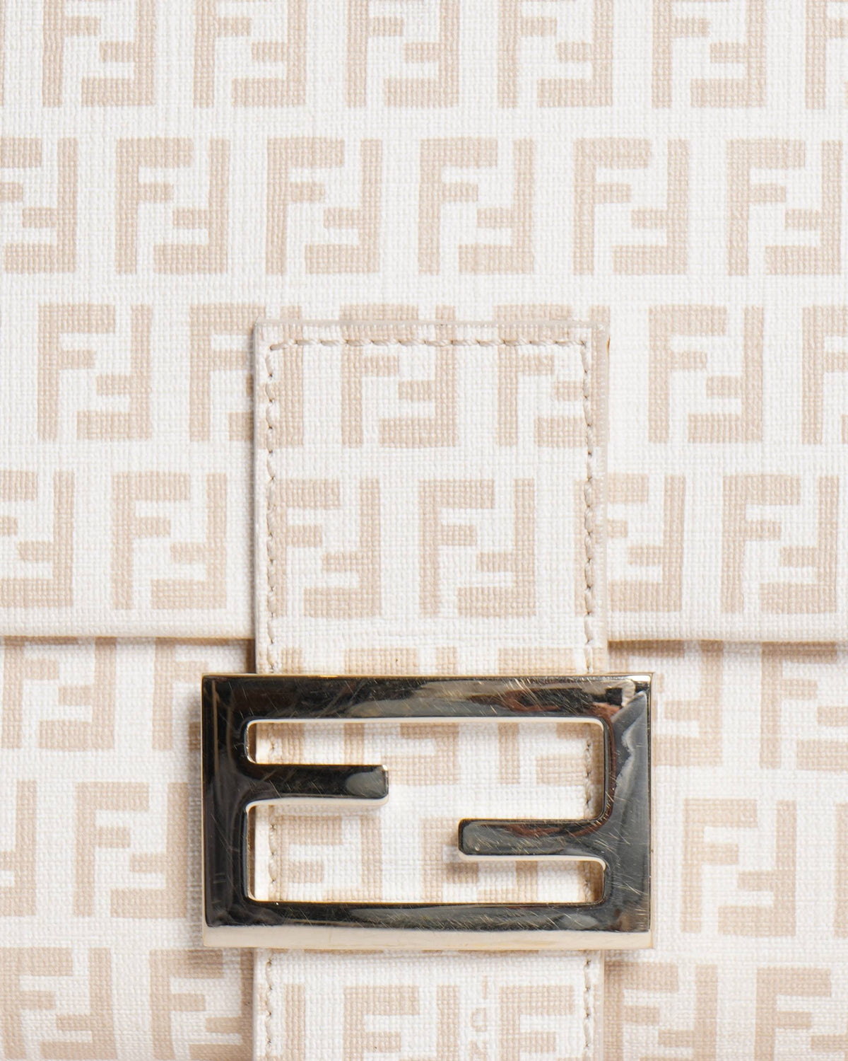 Fendi Cream/Light Gold Zucchino Canvas Mama Forever Shoulder HandBag
