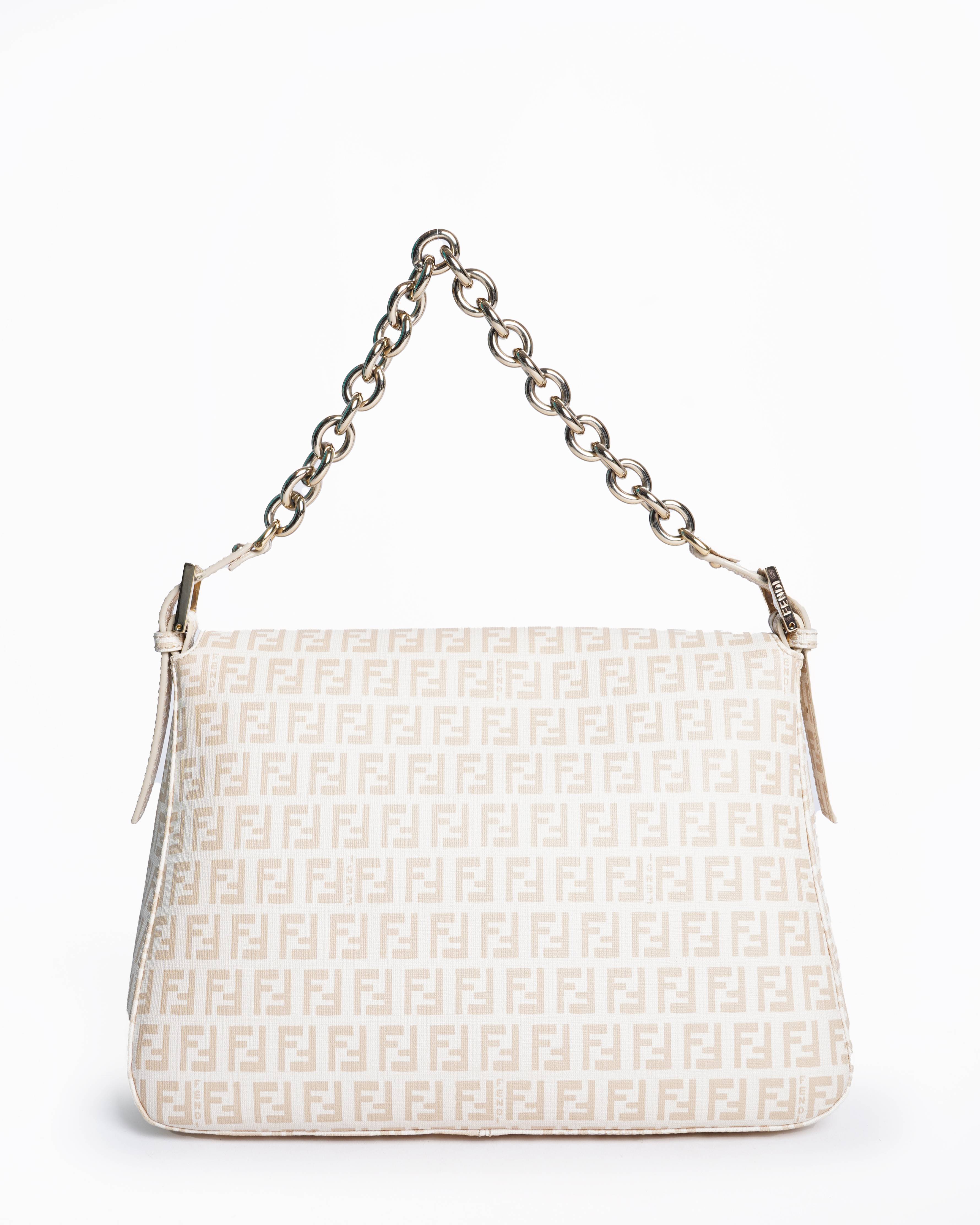 Fendi Cream/Light Gold Zucchino Canvas Mama Forever Shoulder HandBag