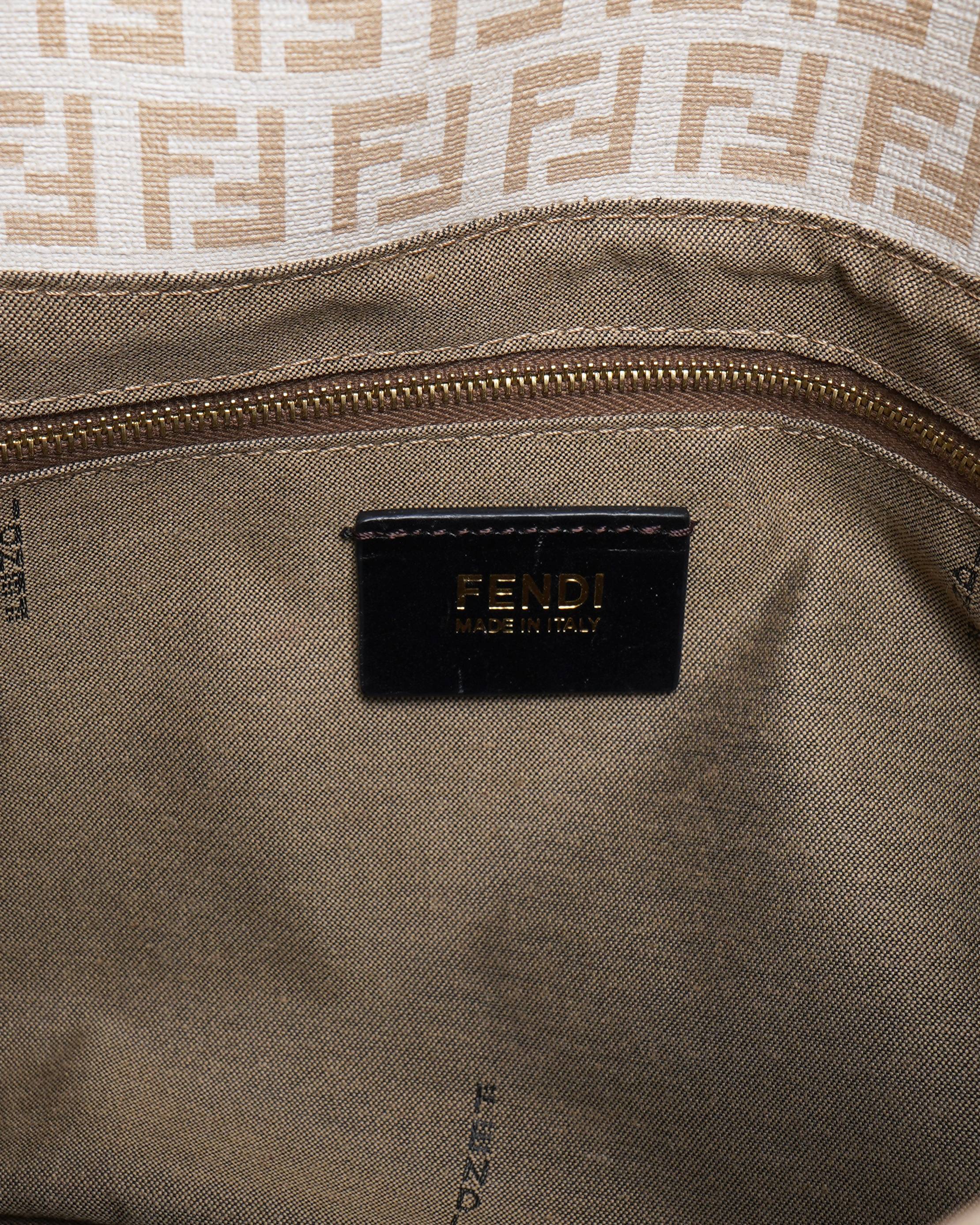 Fendi Cream/Light Gold Zucchino Canvas Mama Forever Shoulder HandBag