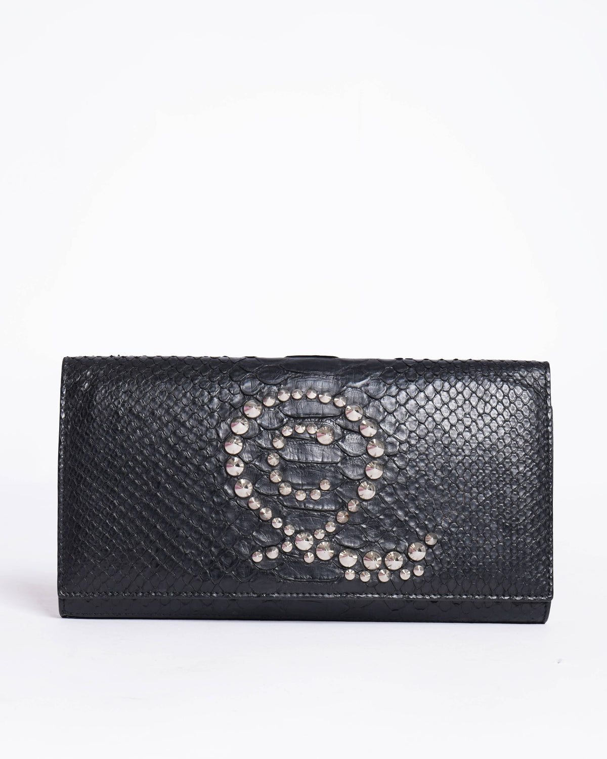 Alexander McQueen Black Python Embossed Studded Clutch | Authentic Pre ...