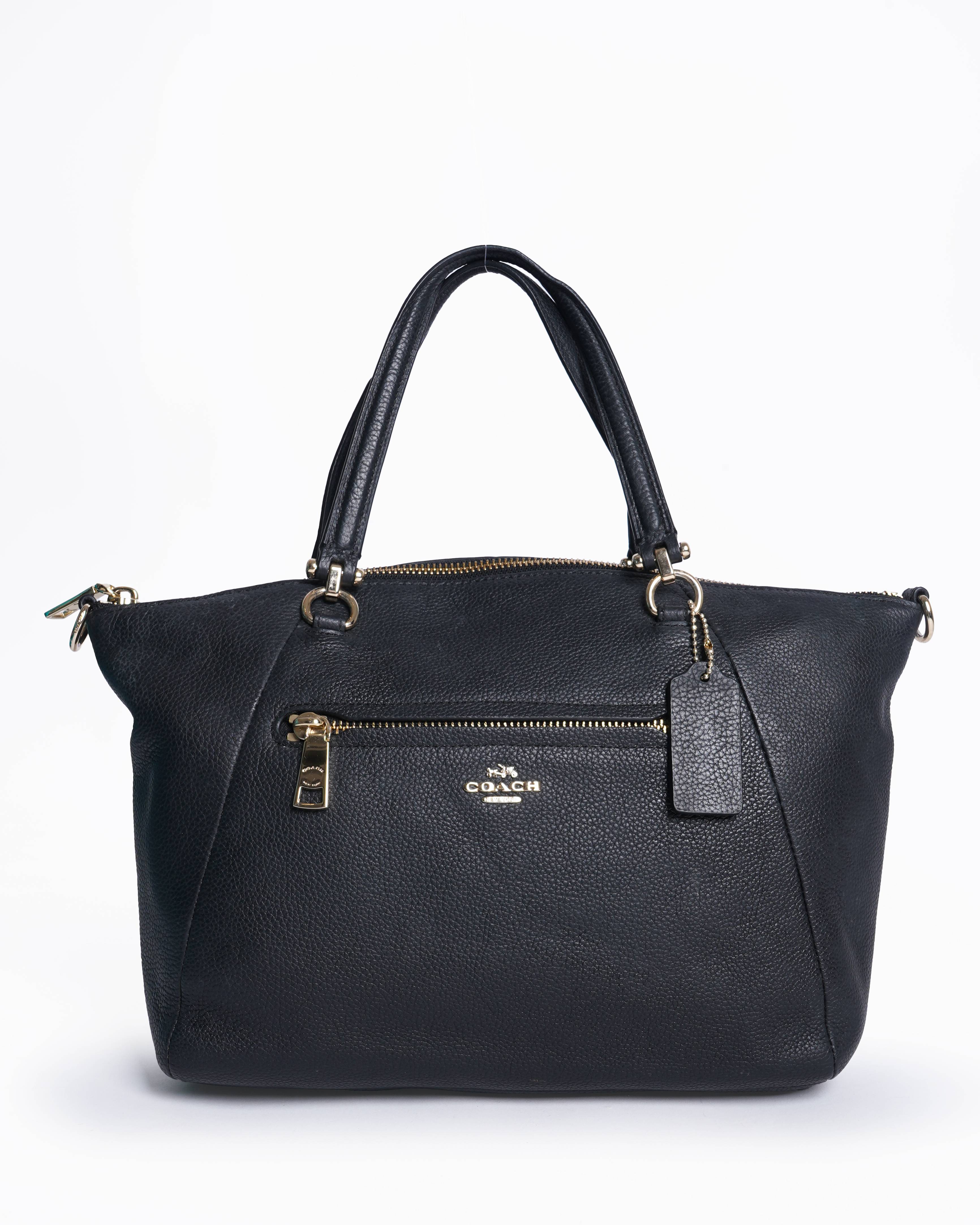 Coach black leather zip tote bag