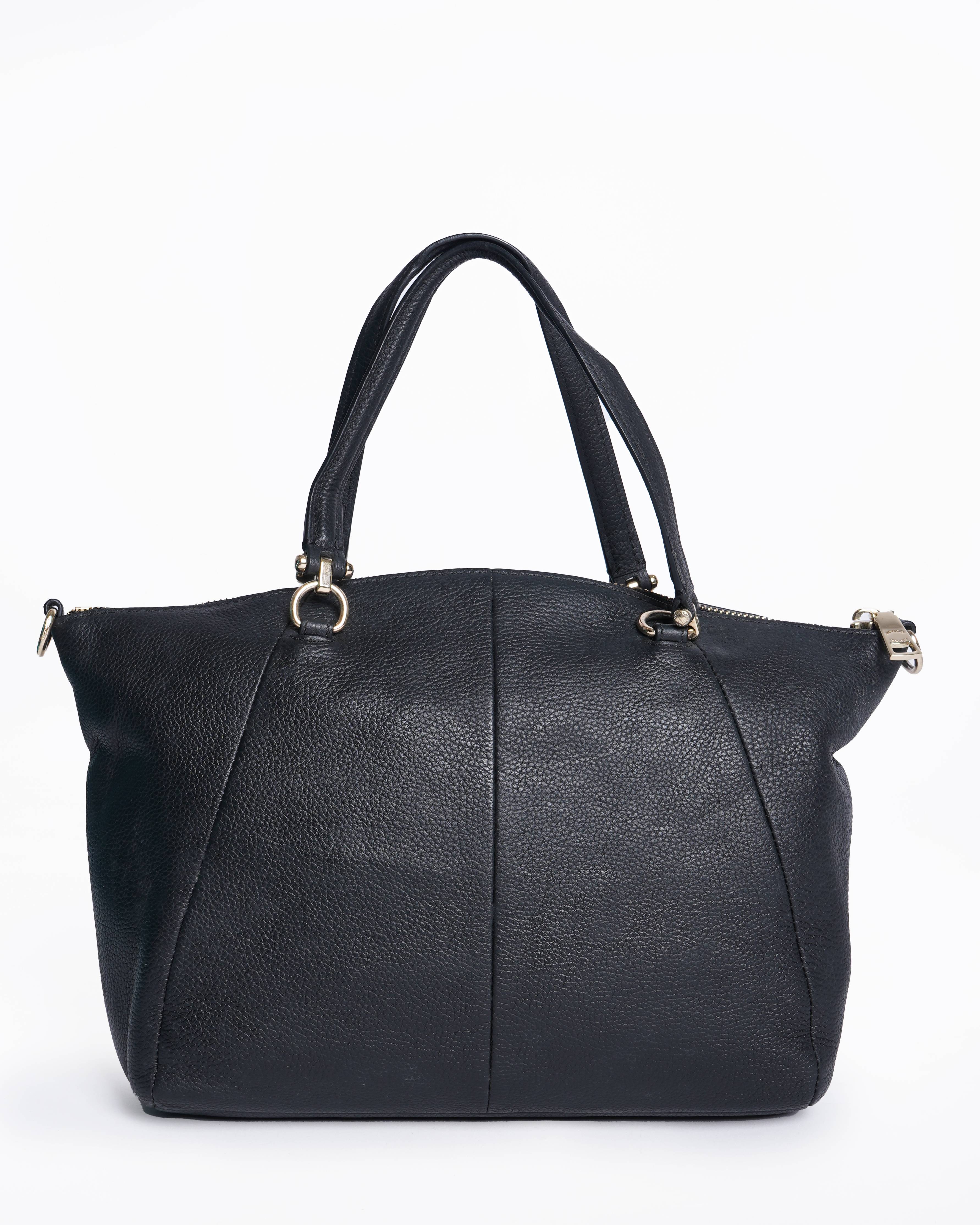 Coach black leather zip tote bag