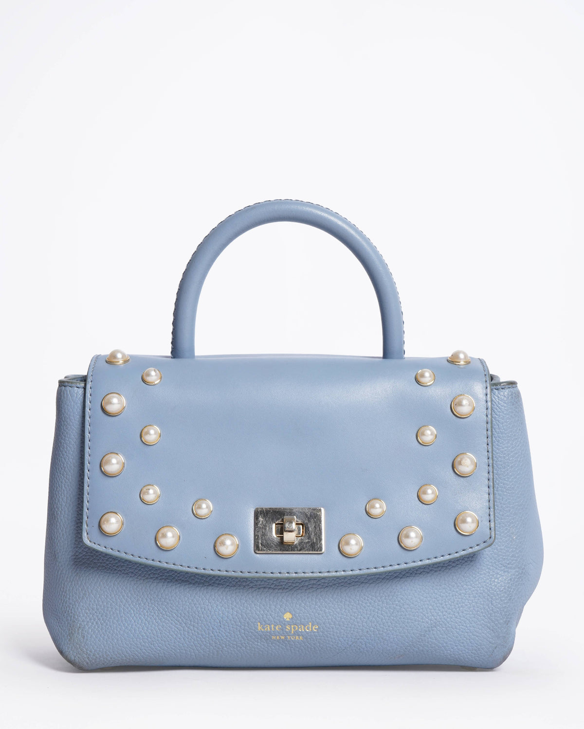 Kate Spade Blue Satchel Bag with Pearl Studs