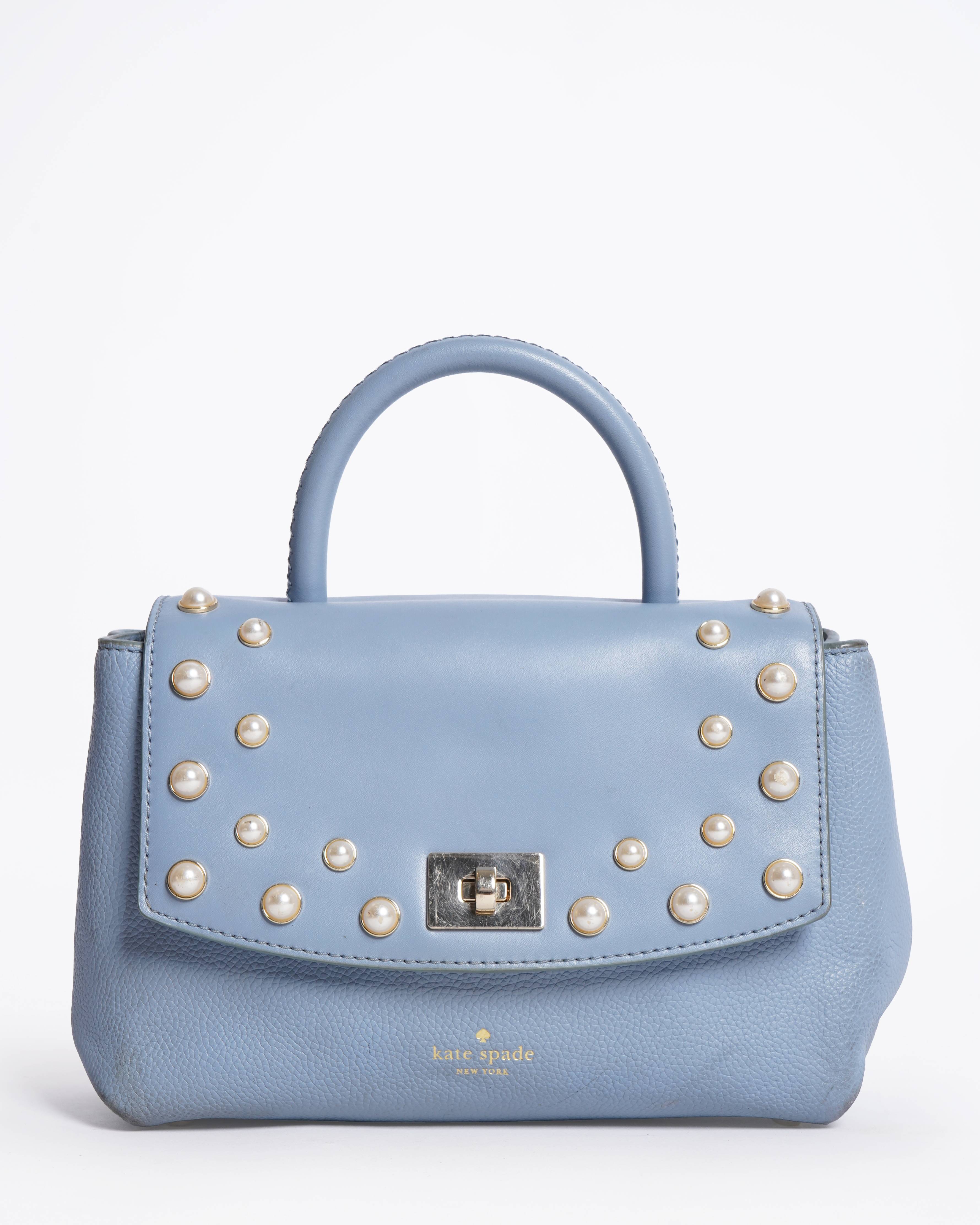Kate Spade Blue Satchel Bag with Pearl Studs