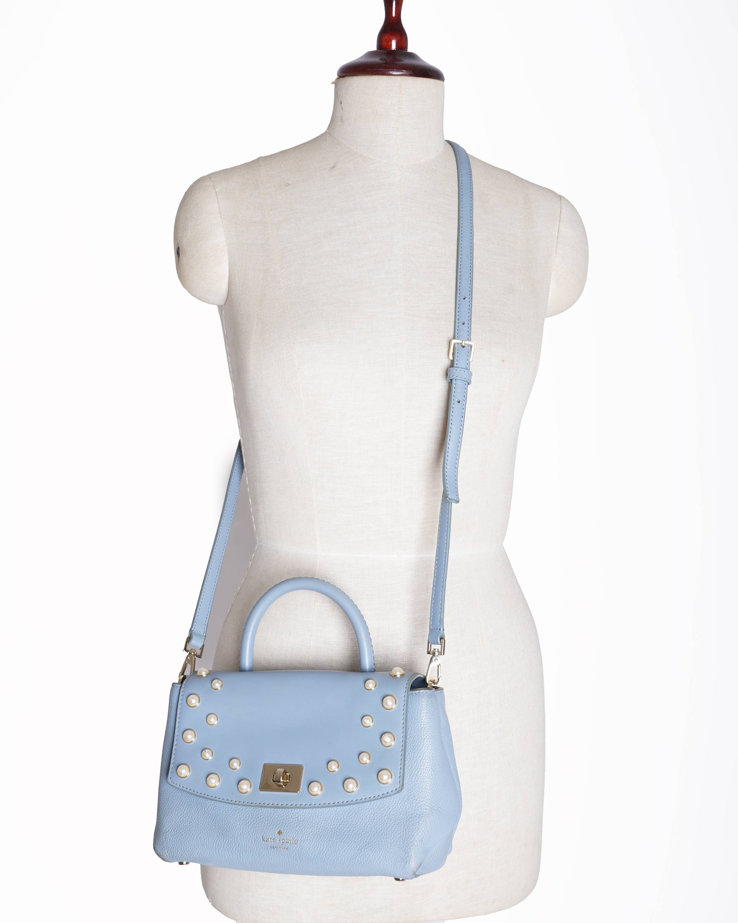 Kate Spade Blue Satchel Bag with Pearl Studs
