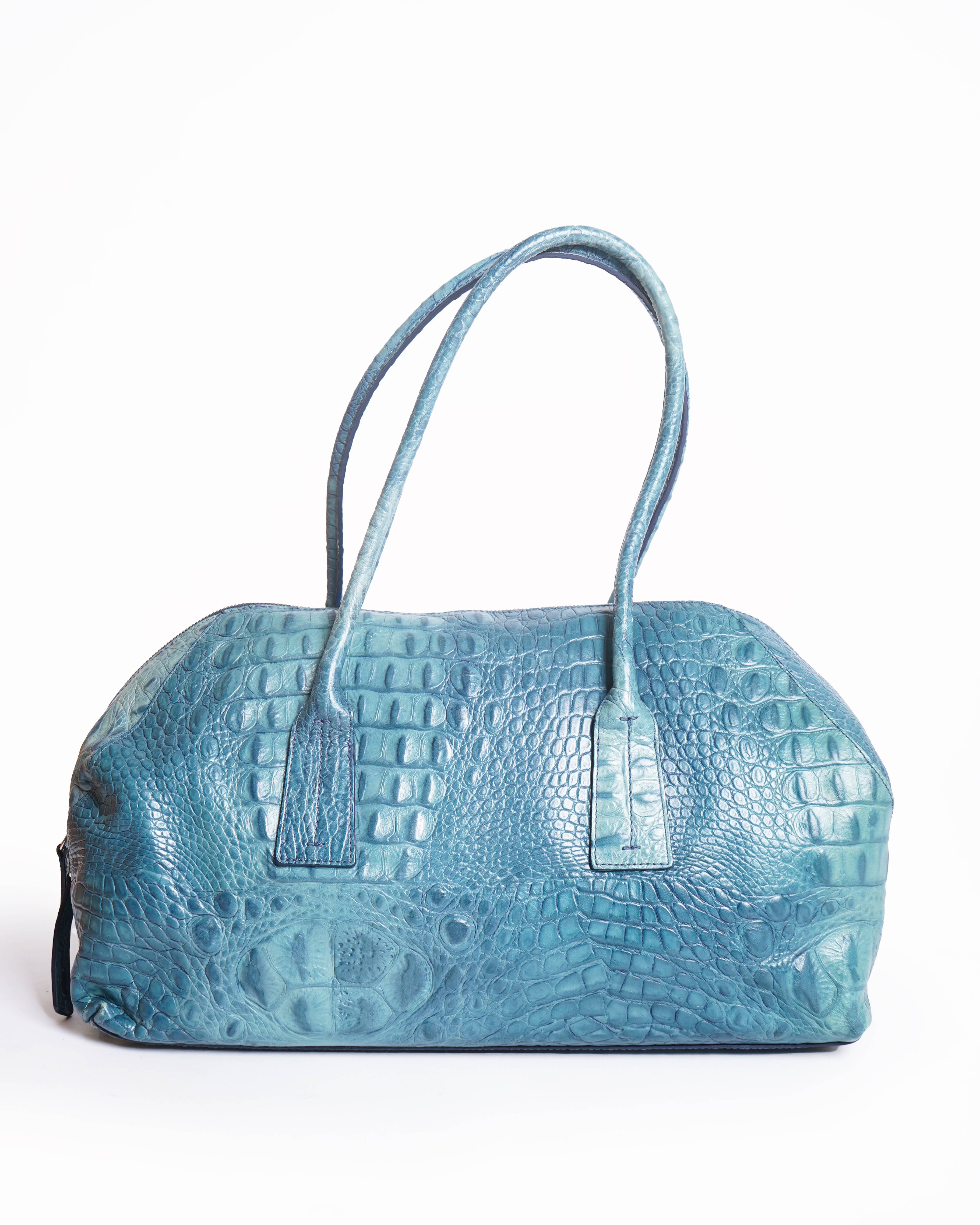 Furla Croc Embossed Leather Bowling Bag