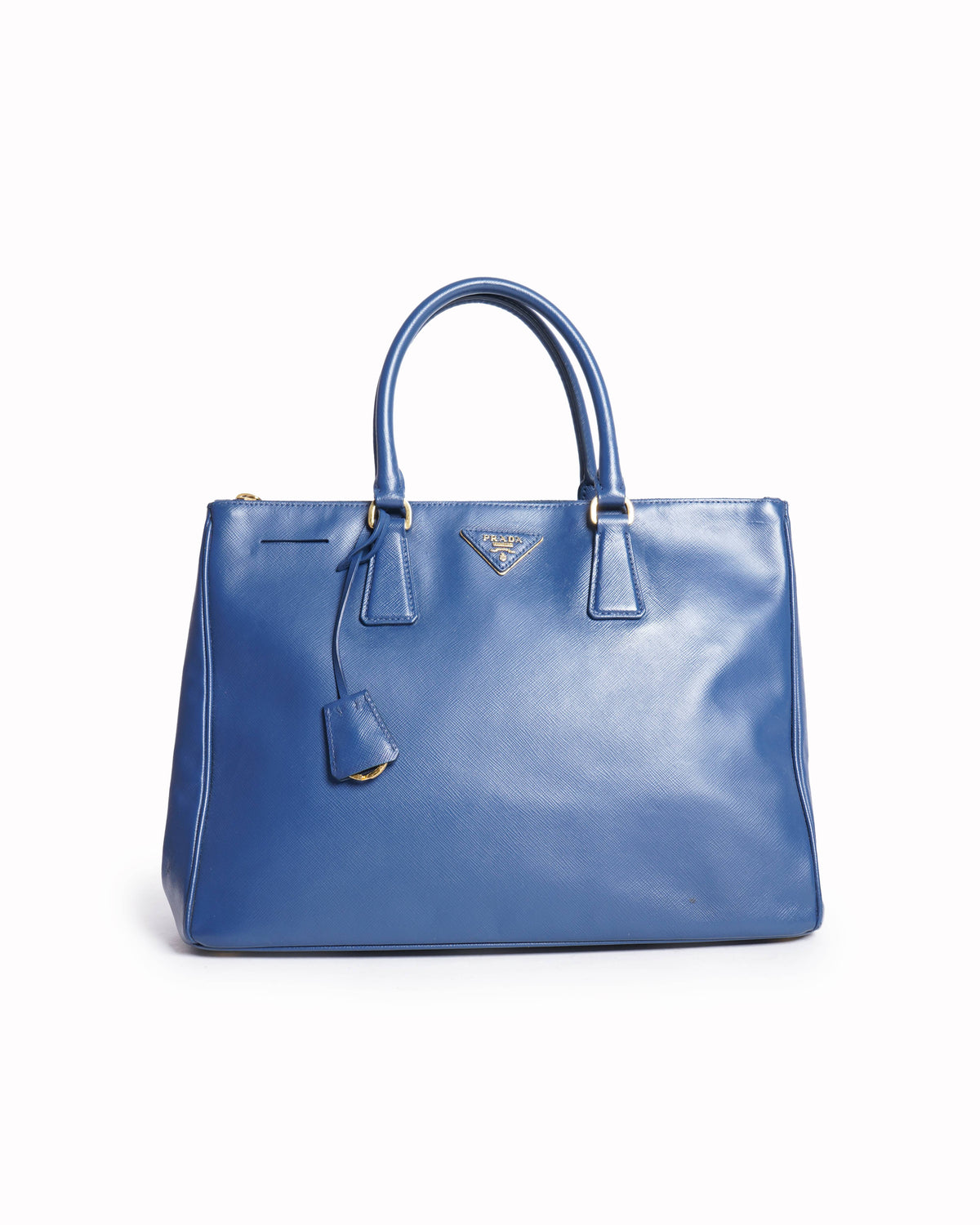 Prada 
blue saffiano leather bauletto satchel in black