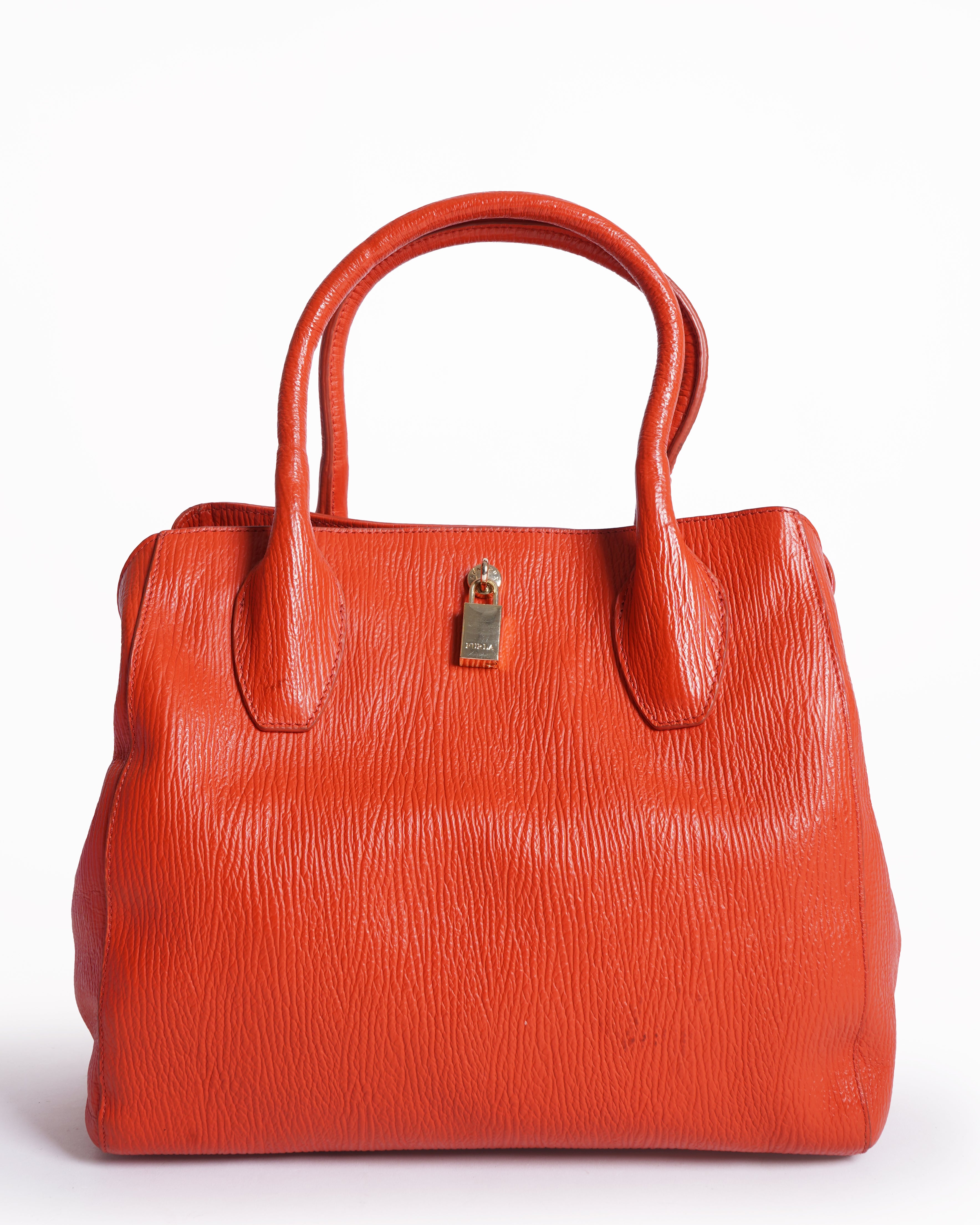Furla red textured top handle bag