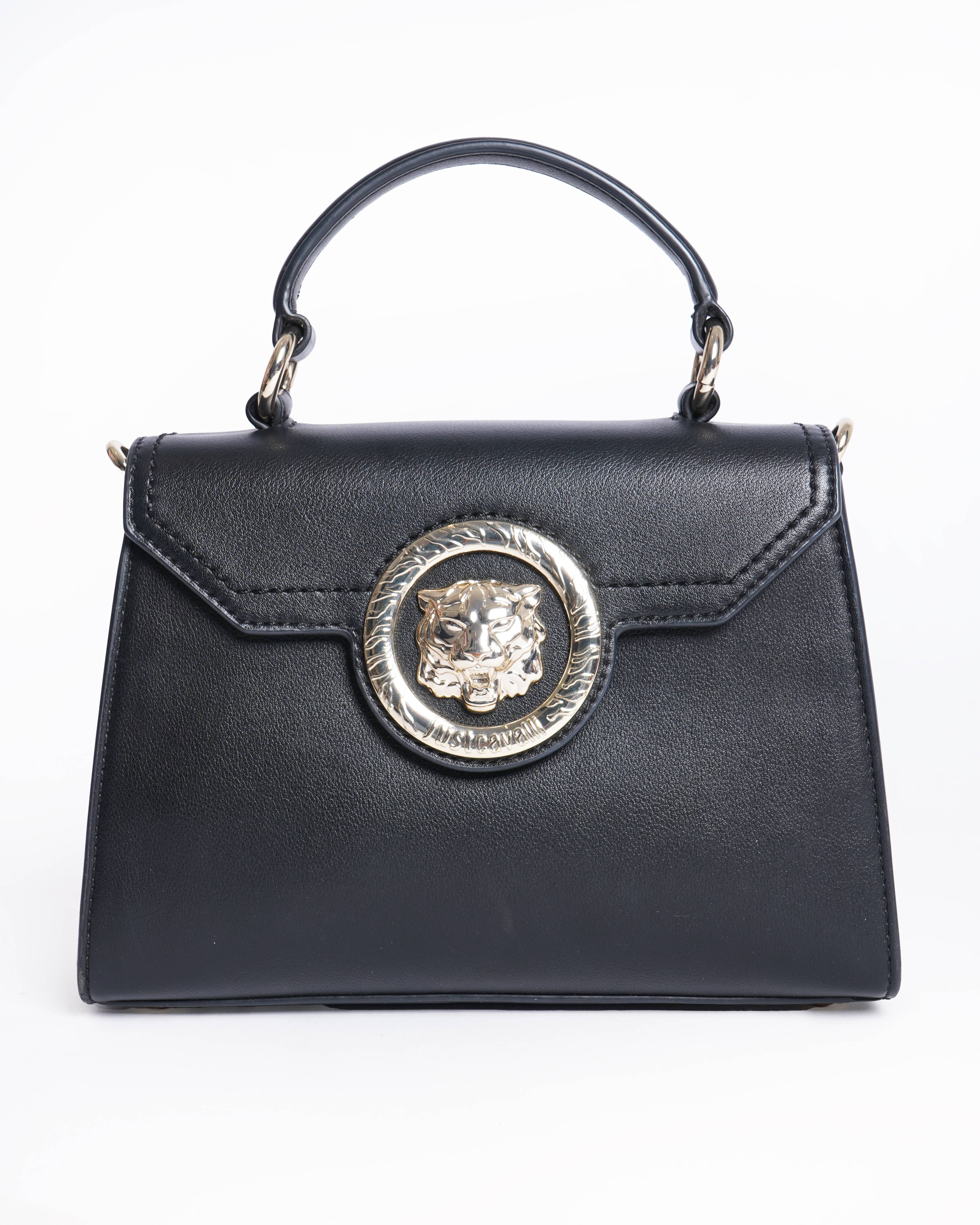 Just Cavalli Black Iconic Trend Textured Medium Satchel