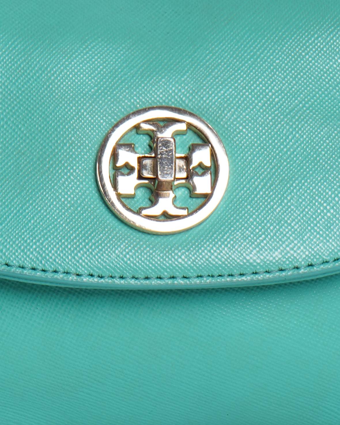 Tory Burch Turquoise Leather Double Gusset Crossbody Flap Bag
