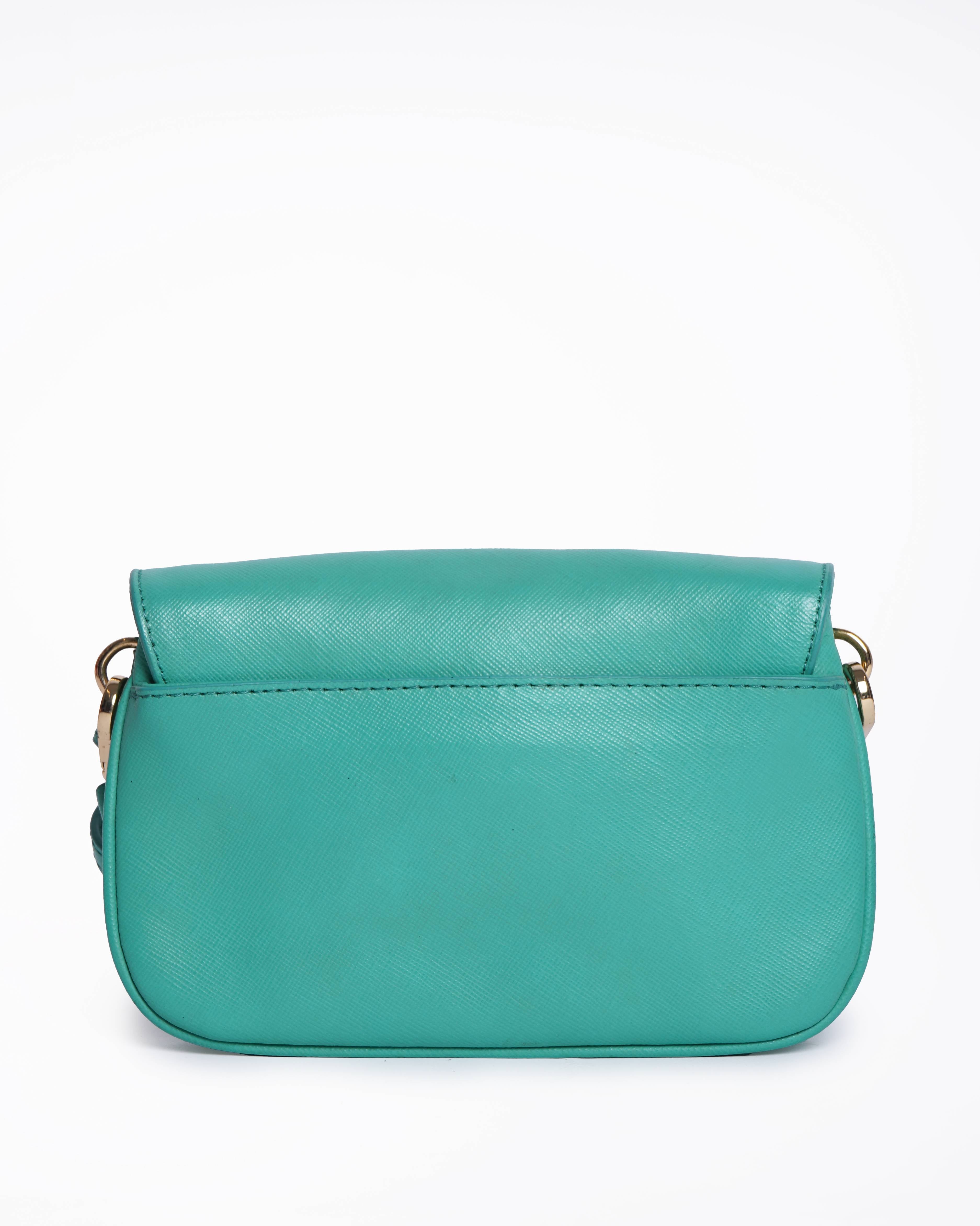 Tory Burch Turquoise Leather Double Gusset Crossbody Flap Bag