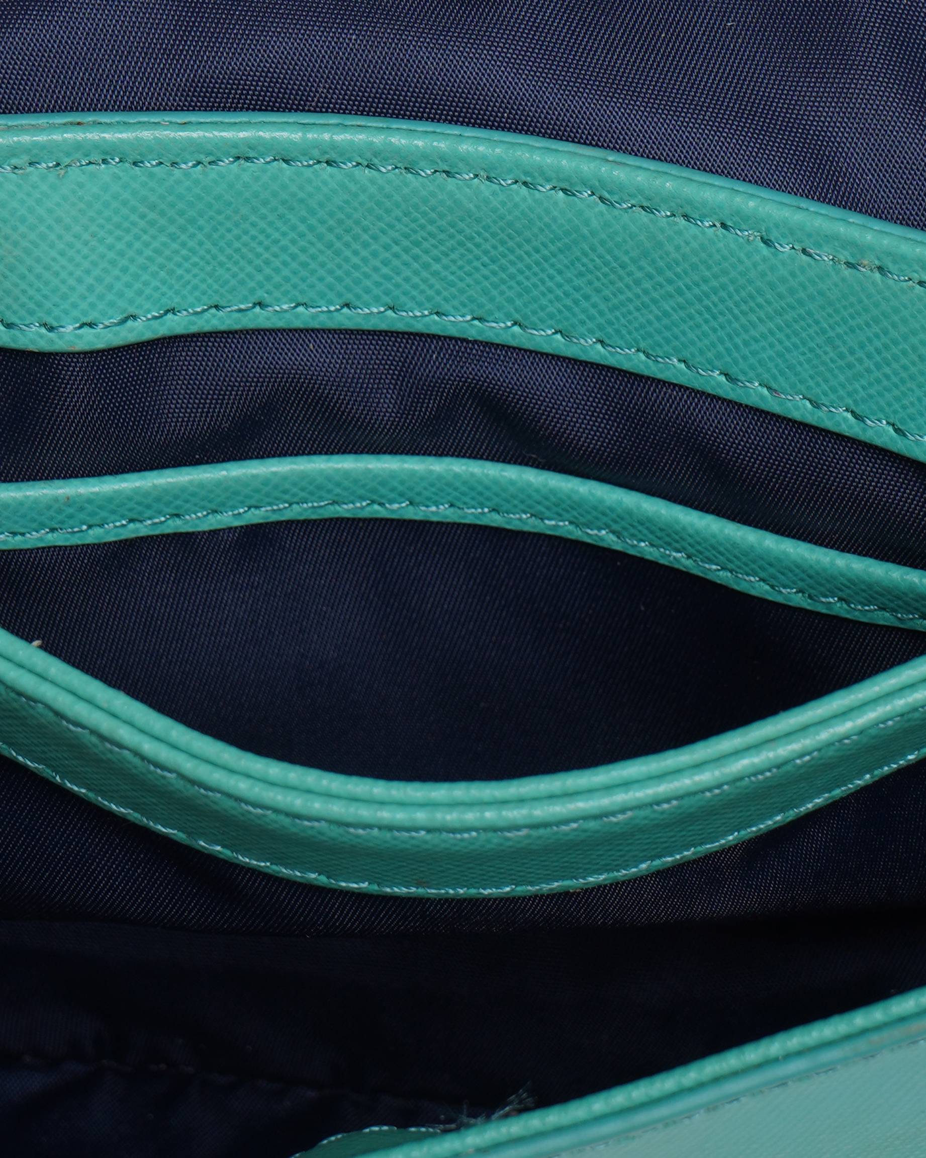 Tory Burch Turquoise Leather Double Gusset Crossbody Flap Bag