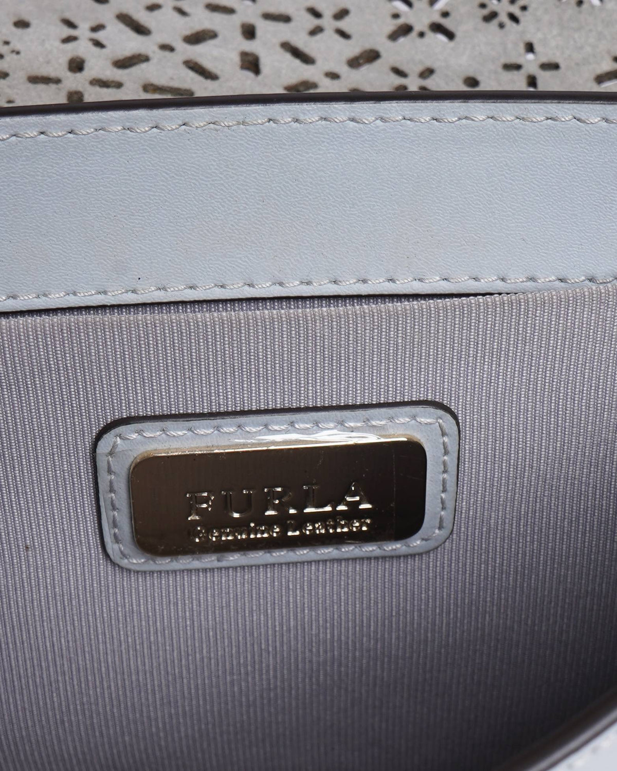 Furla Light Blue  Laser Cut Leather Bella Shoulder Bag