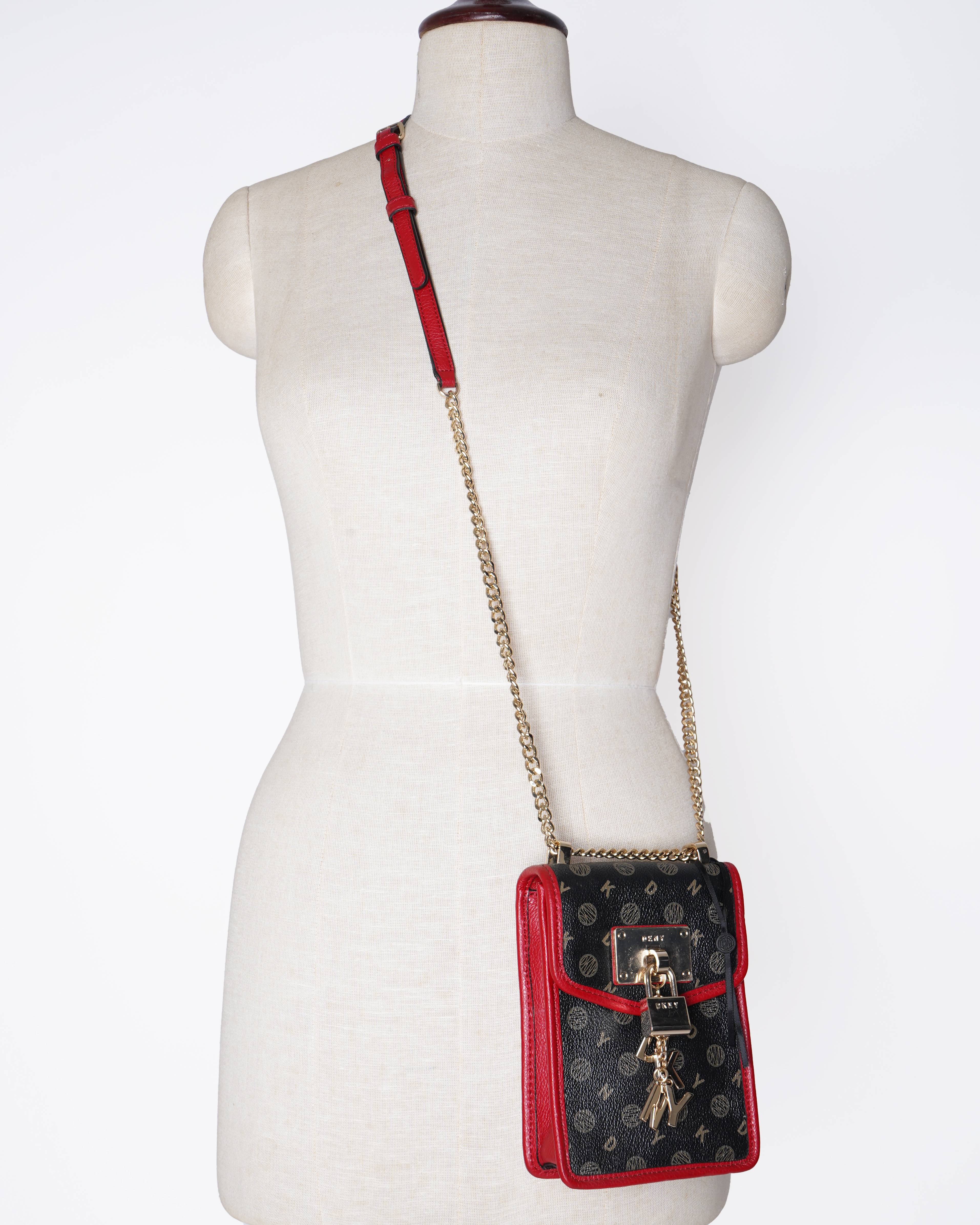 DKNY Elissa Pebbled Charm Mini Crossbody Bag Red/Black