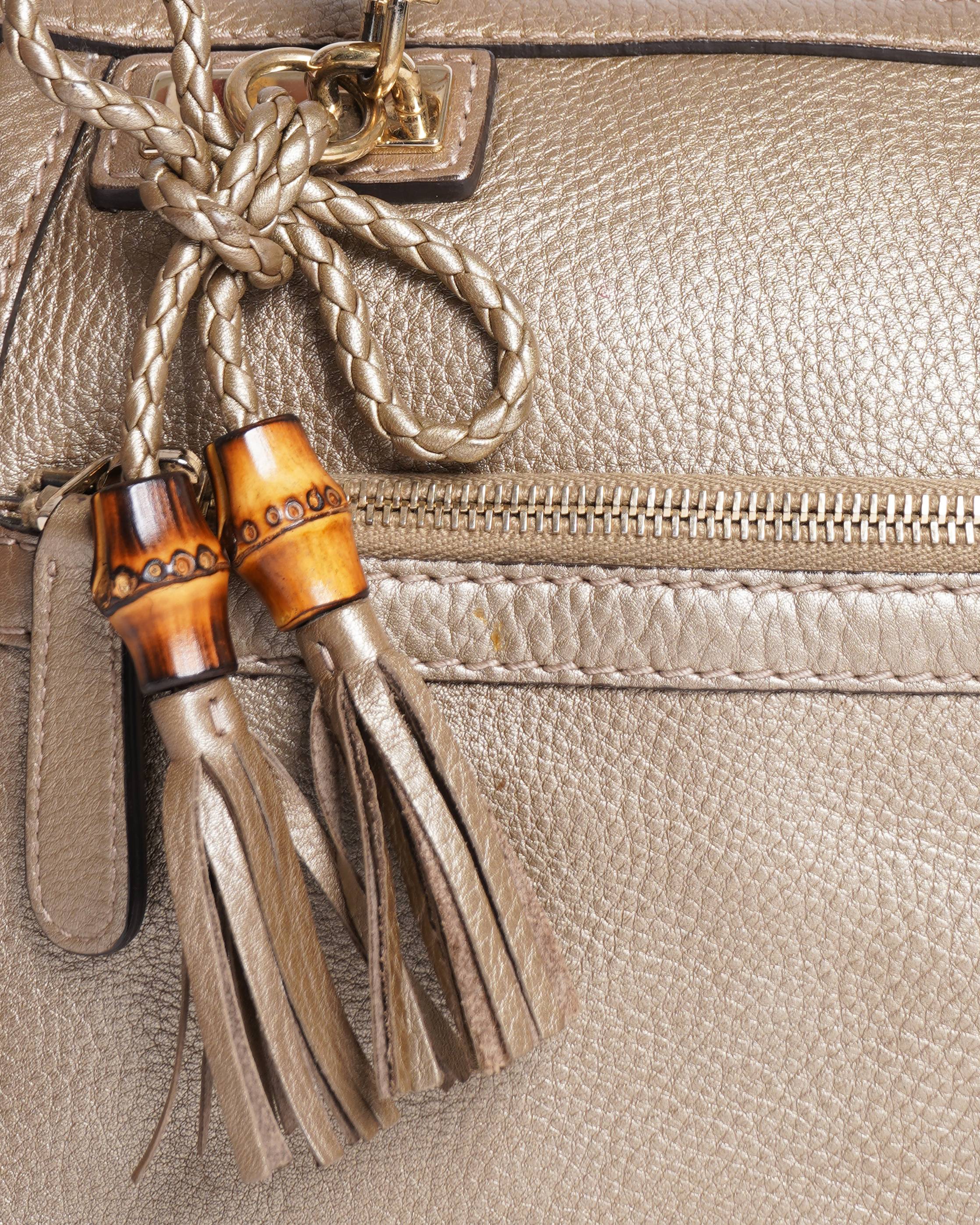 Gucci Gold Pebbled Leather Bella Top Handle Bag