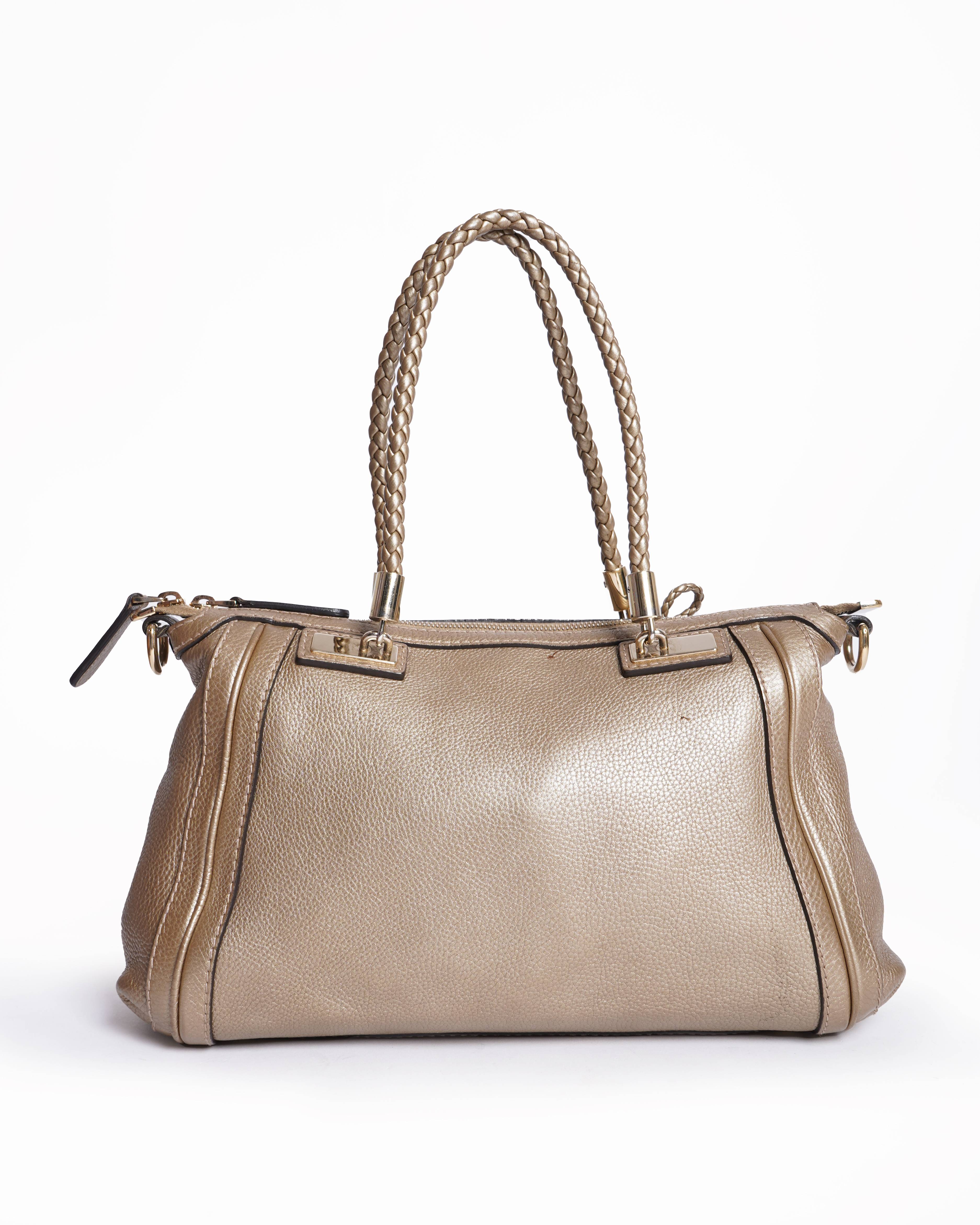 Gucci Gold Pebbled Leather Bella Top Handle Bag