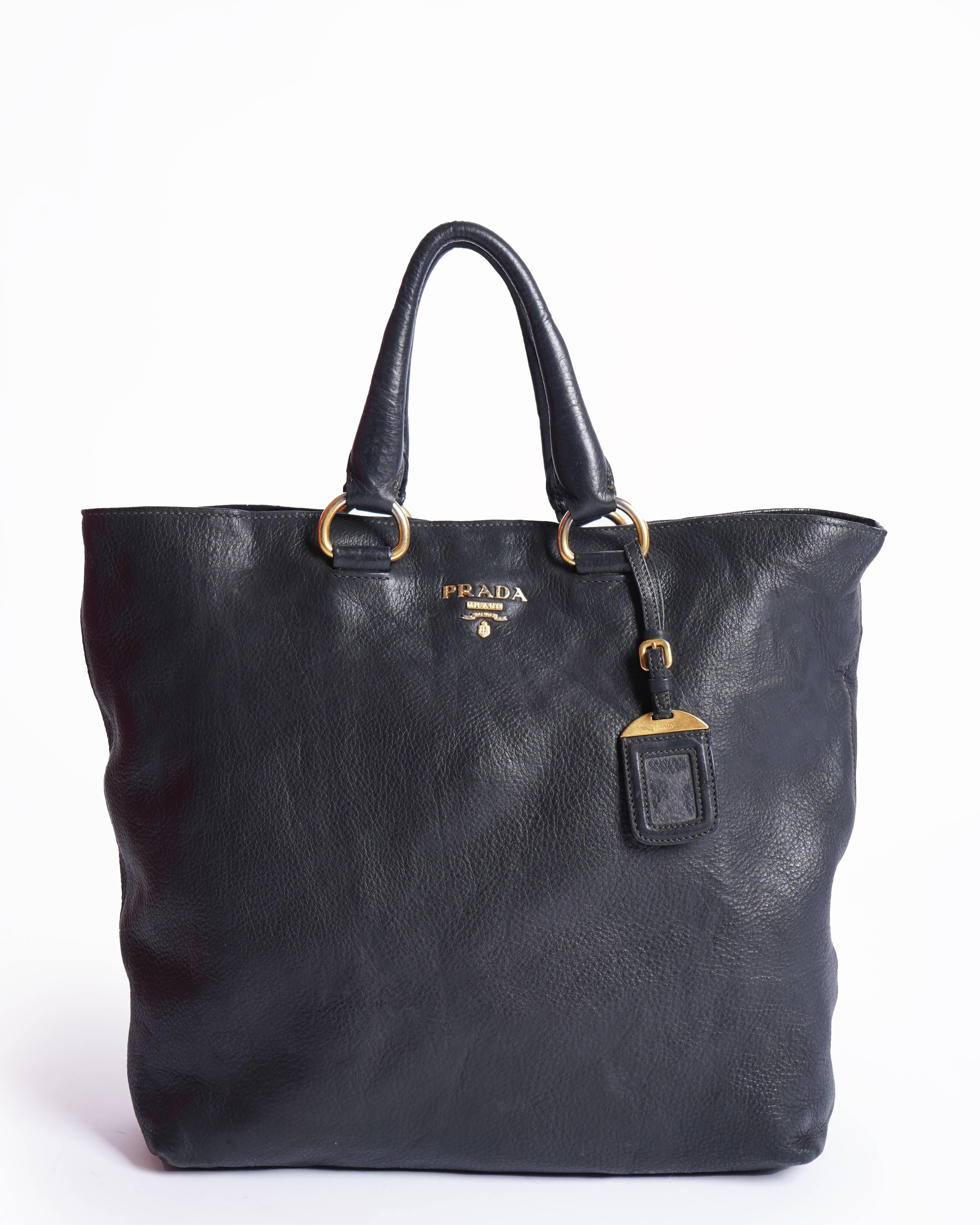 Prada black Leather Side Zip Tote