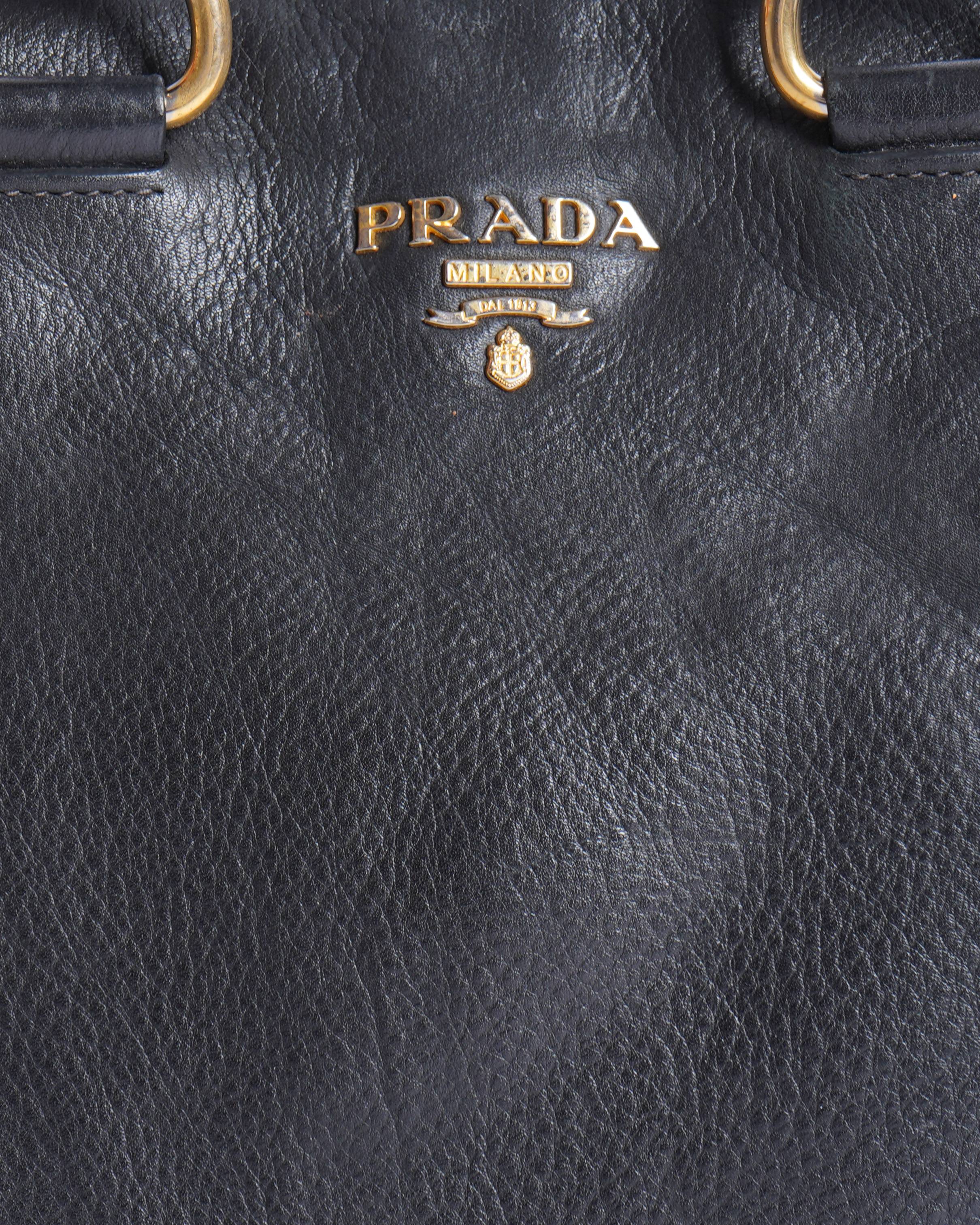 Prada black Leather Side Zip Tote