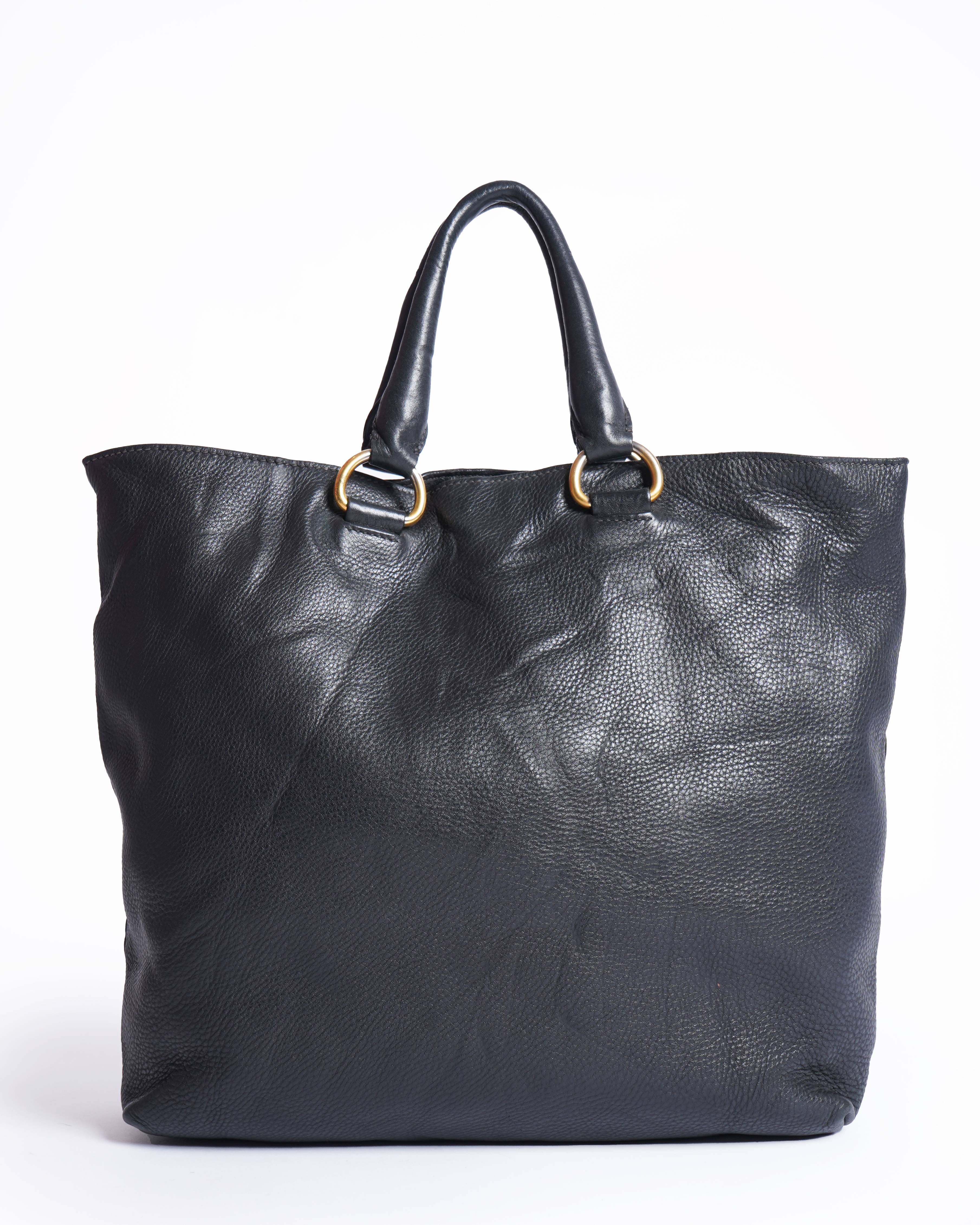 Prada black Leather Side Zip Tote