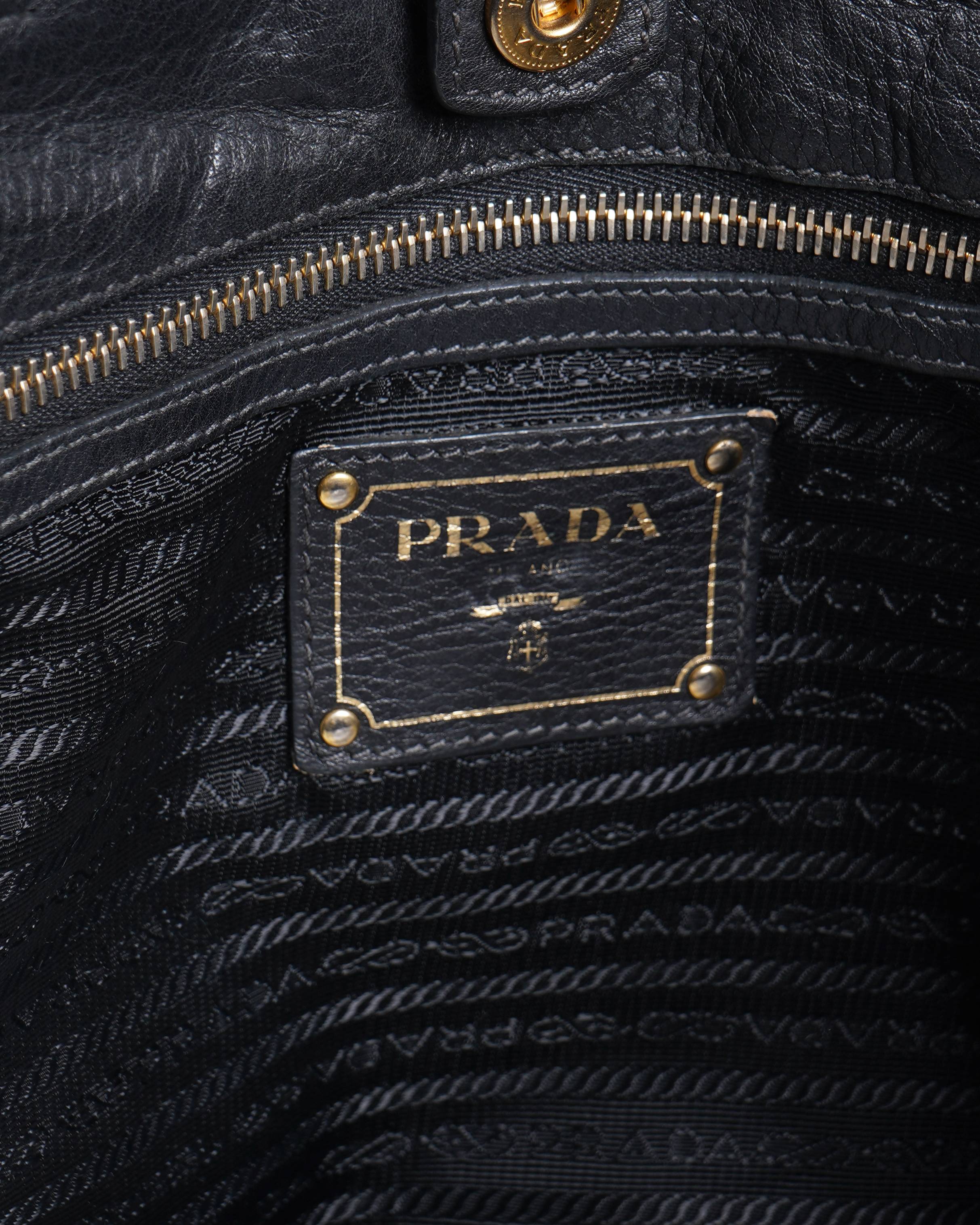 Prada black Leather Side Zip Tote