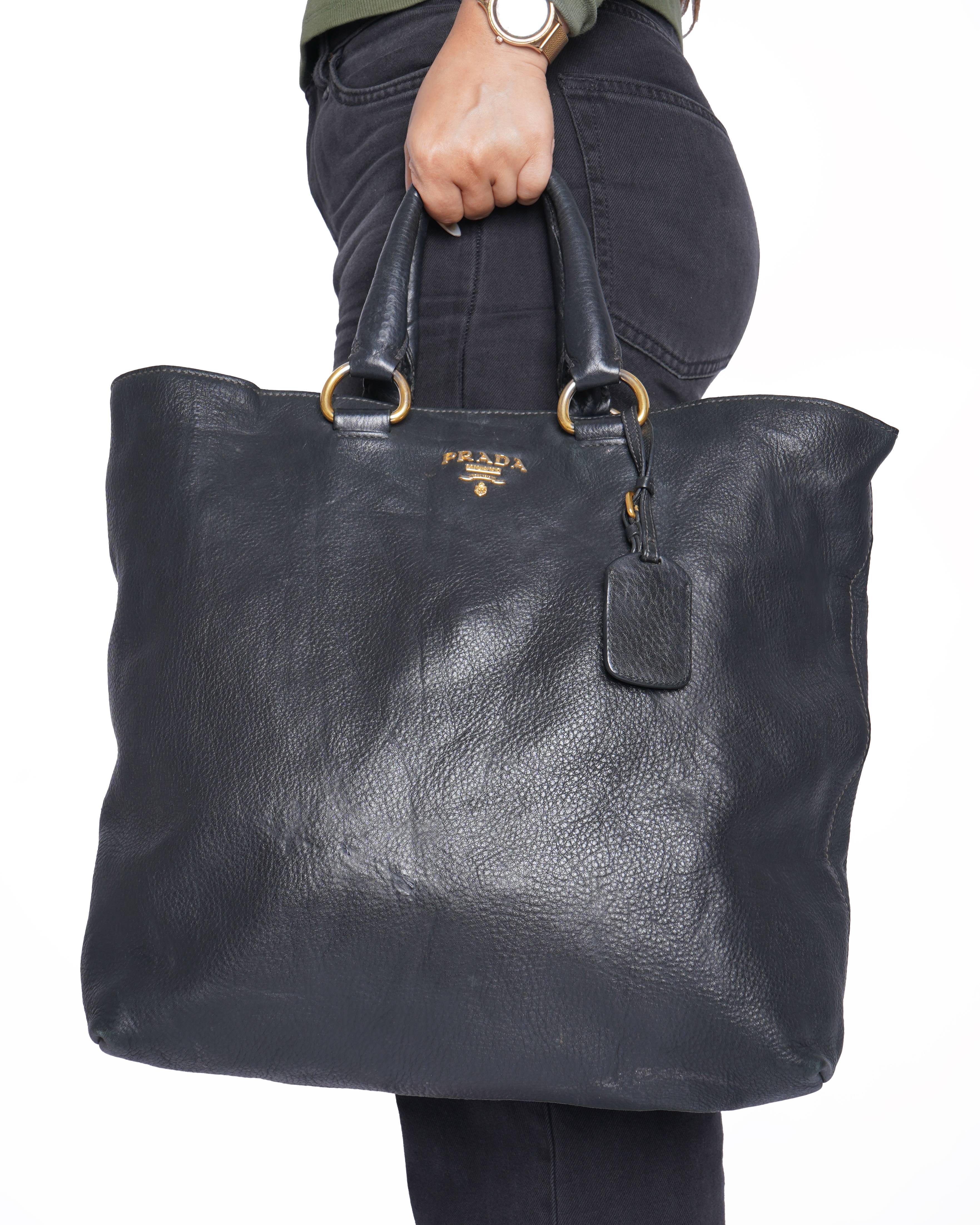Prada black Leather Side Zip Tote