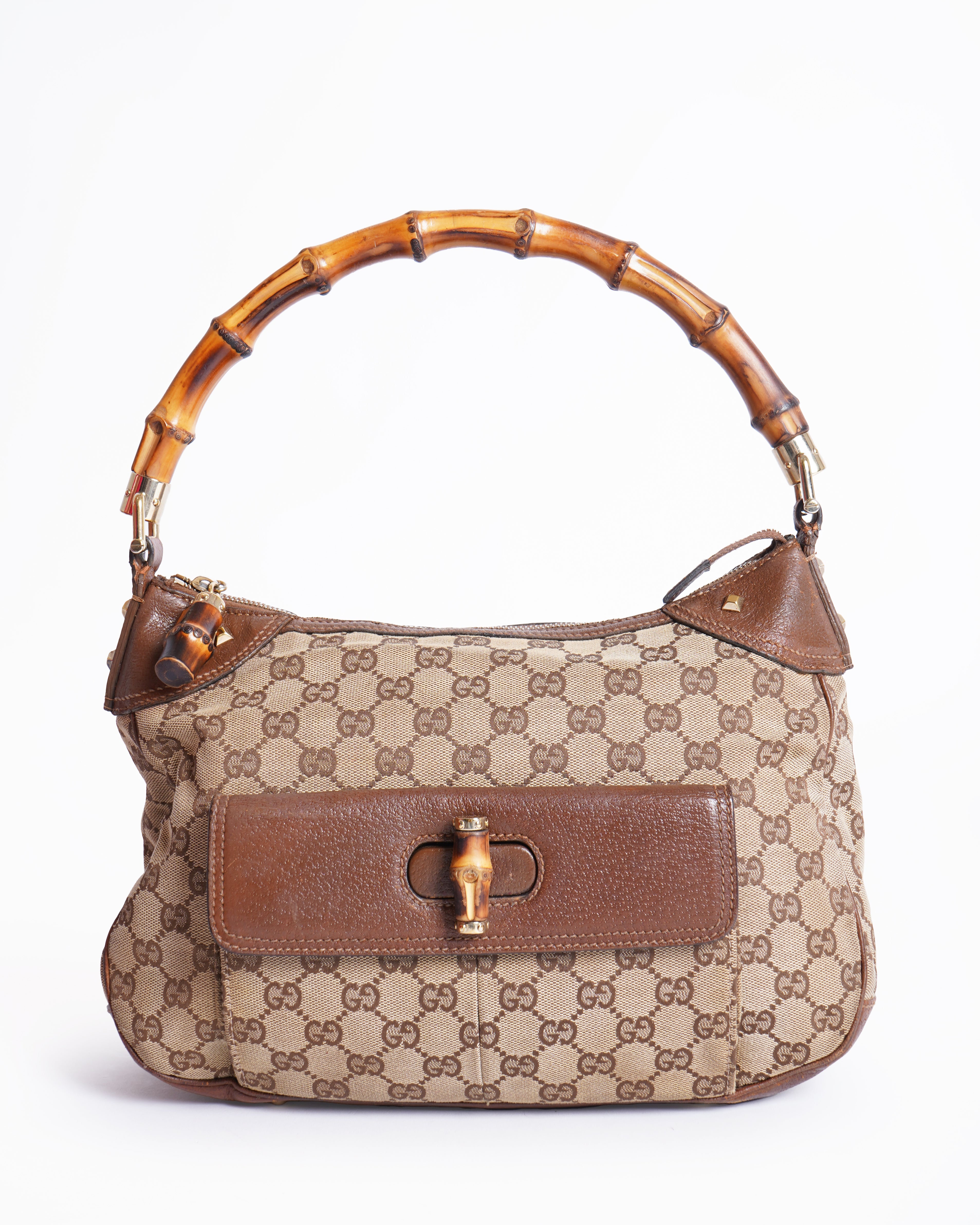 Gucci Canvas & Leather Bamboo Handle Handbag