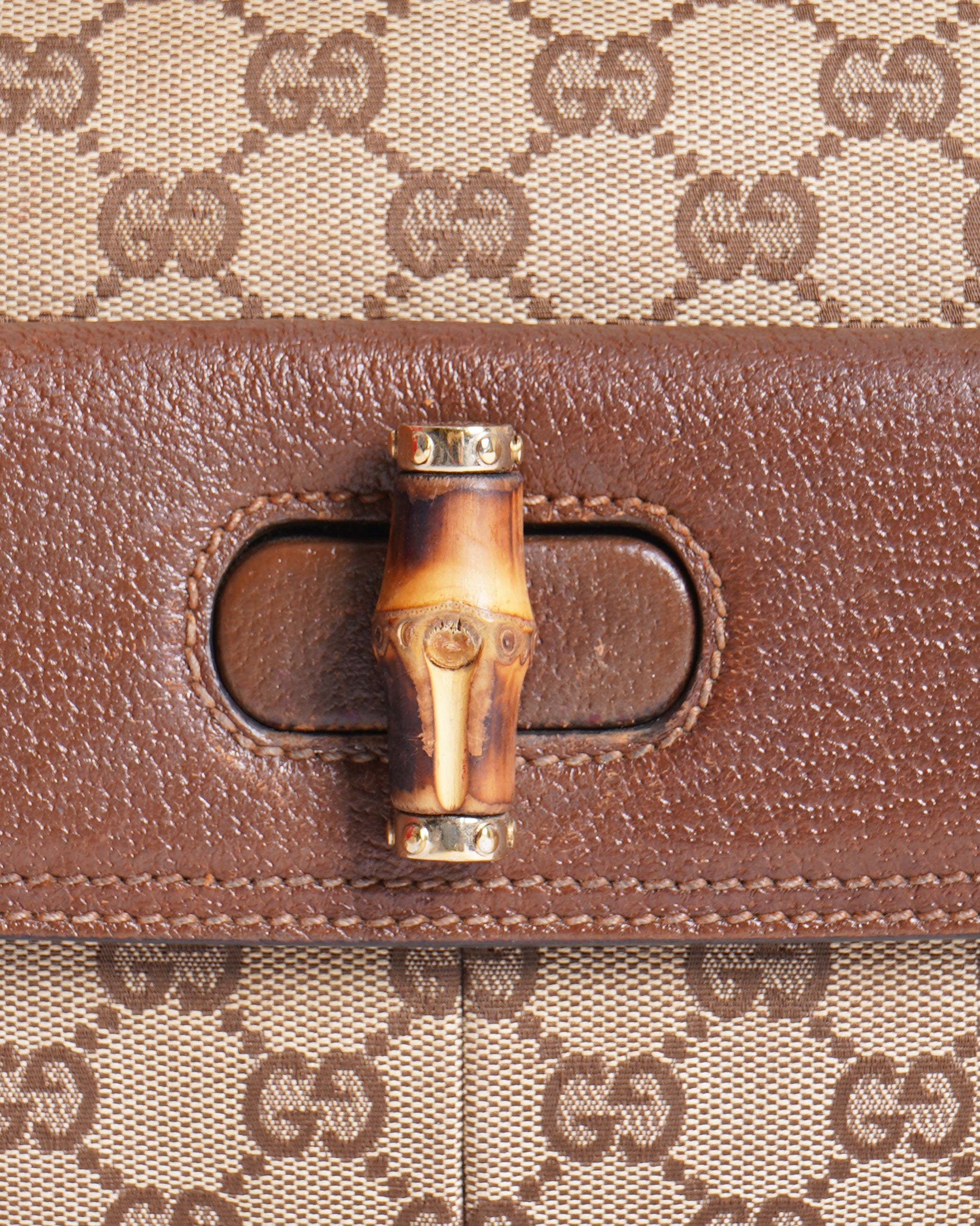 Gucci Canvas & Leather Bamboo Handle Handbag