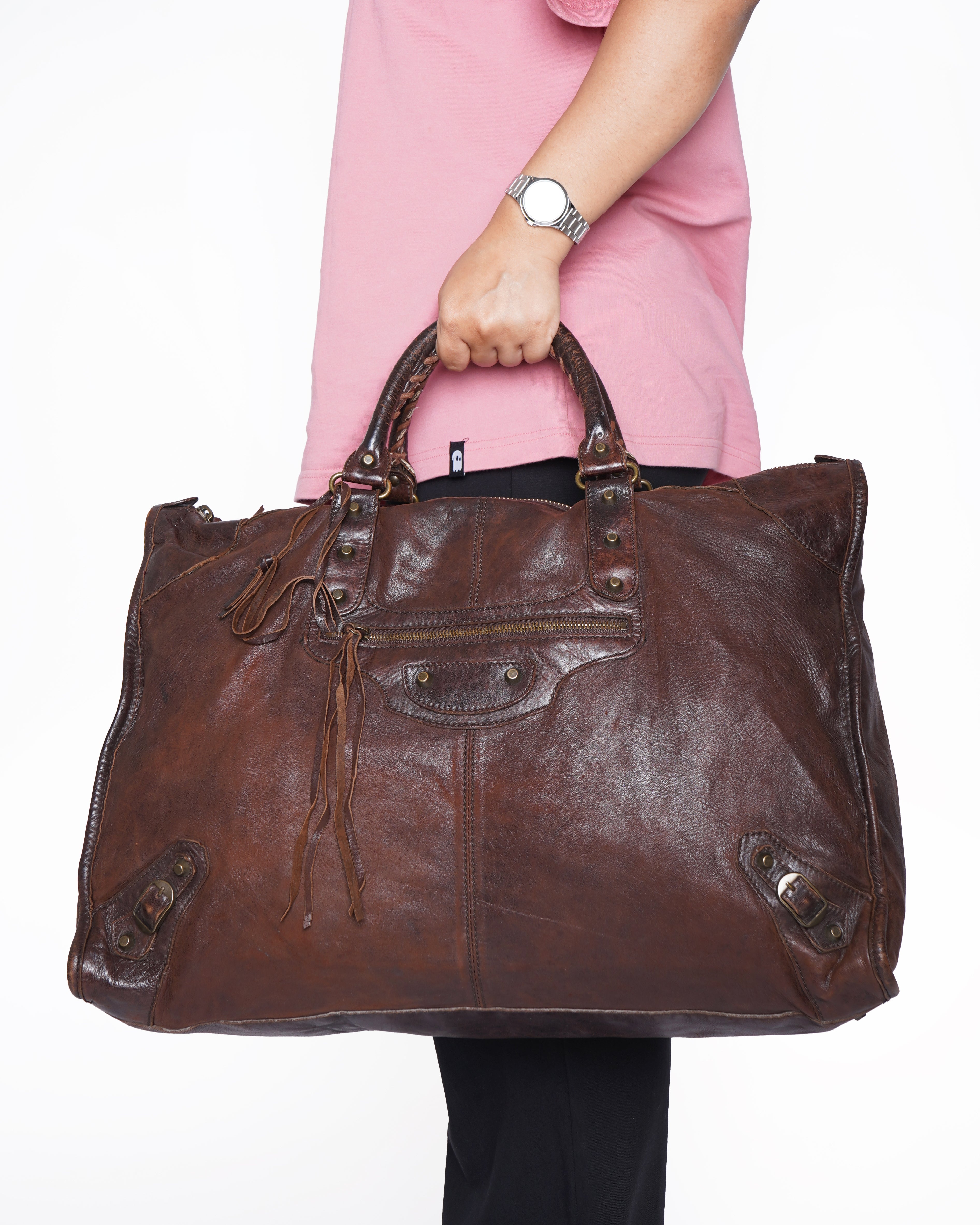 Balenciaga Brown Leather Brogues Voyage Weekender Bag