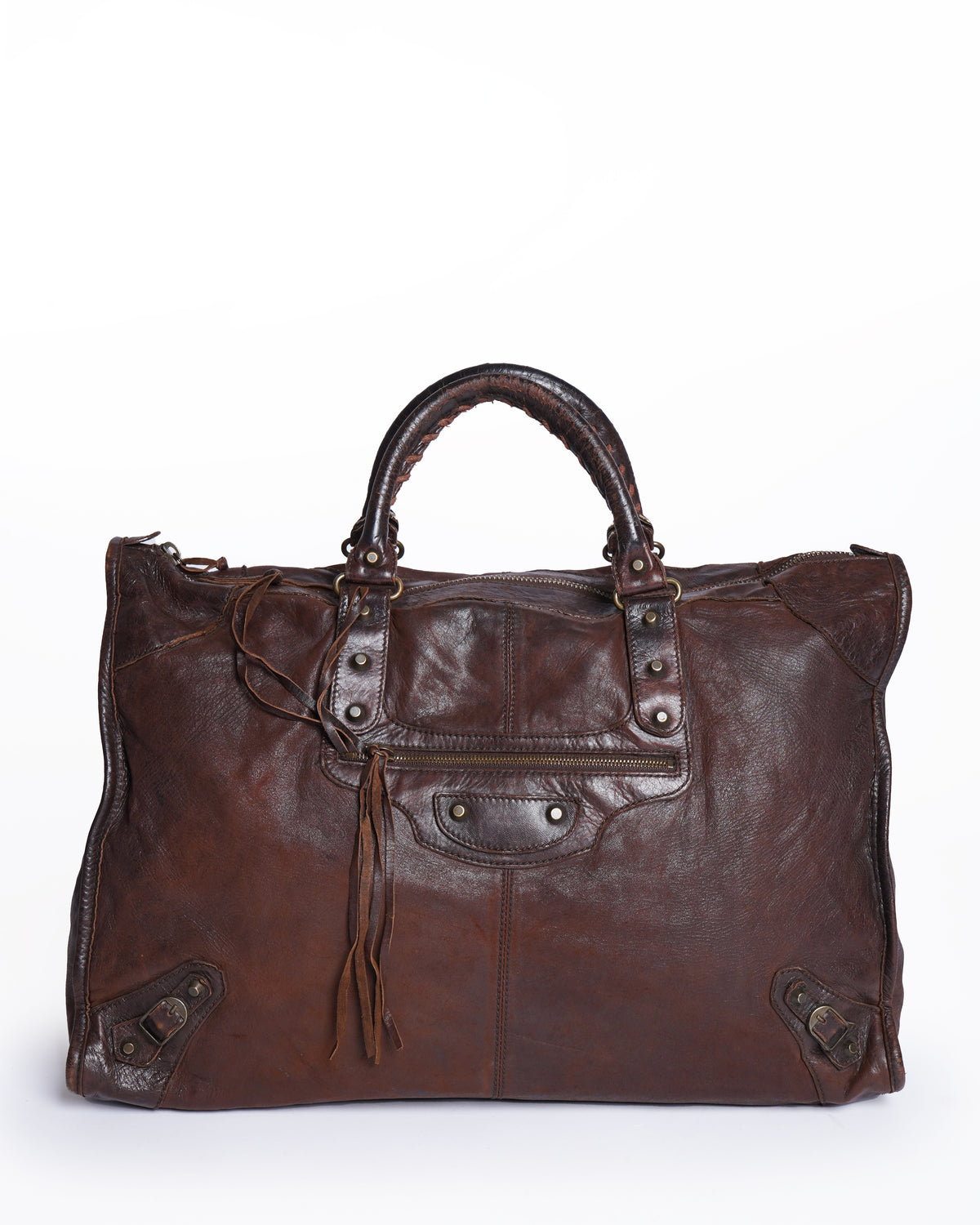 Balenciaga Brown Leather Brogues Voyage Weekender Bag