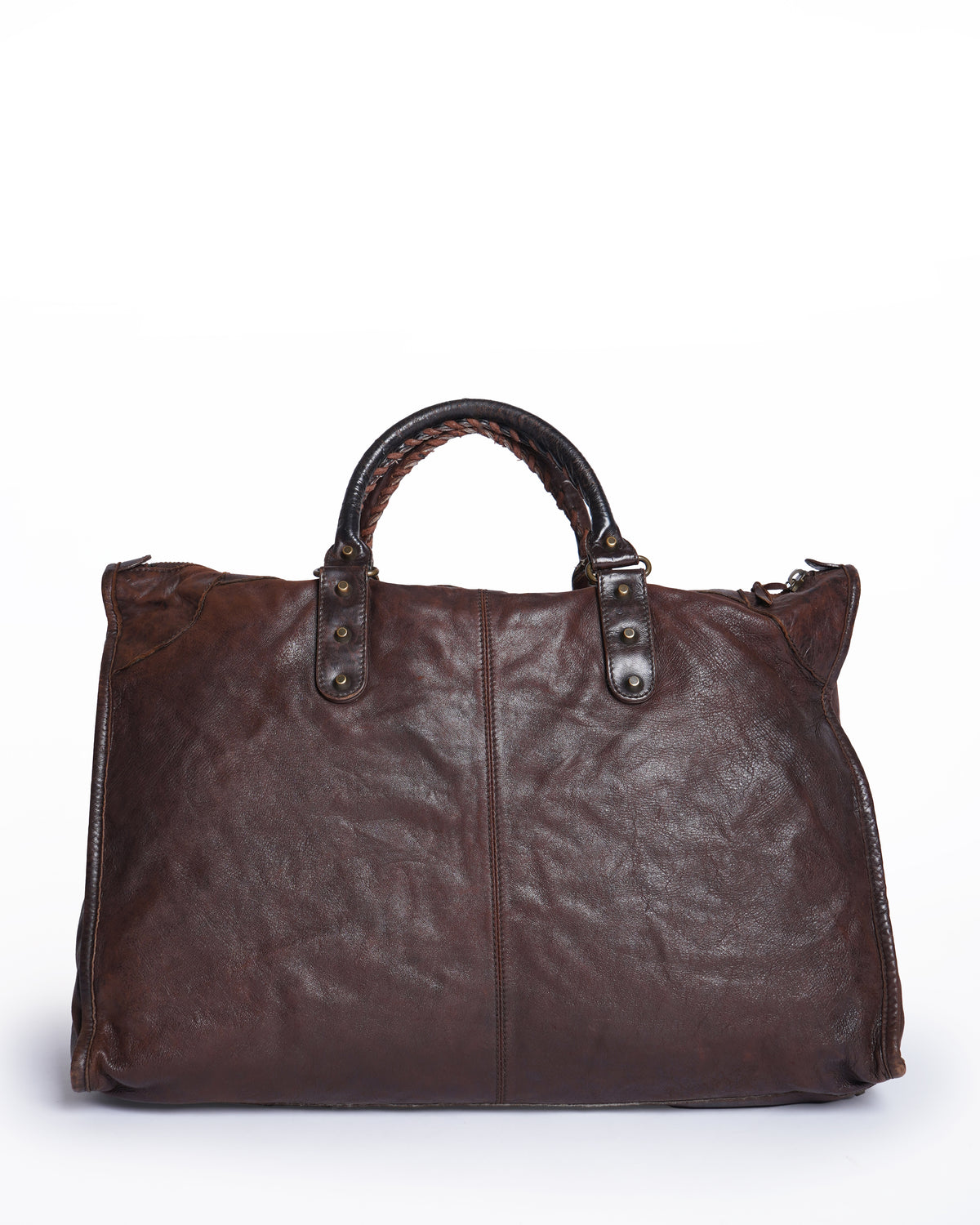 Balenciaga Brown Leather Brogues Voyage Weekender Bag