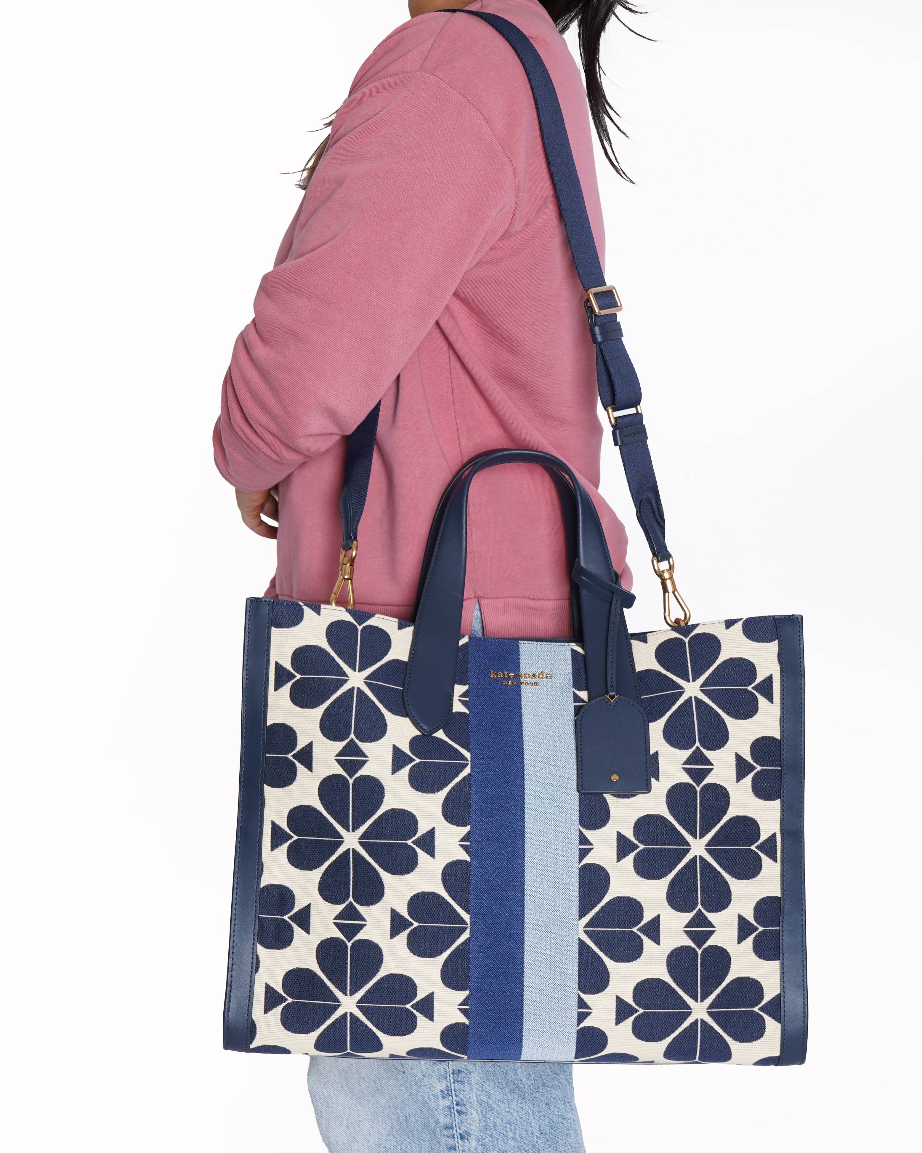 New Kate Spade Cream and Navy Blue Geometric Tote Bag