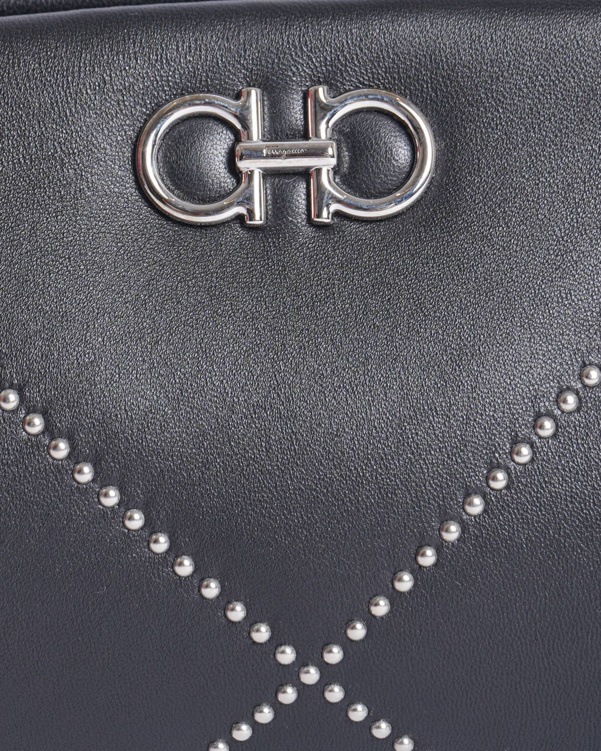 New Salvatore Ferragamo Gancini Studded Lambskin Clutch Bag With Shoulder Strap