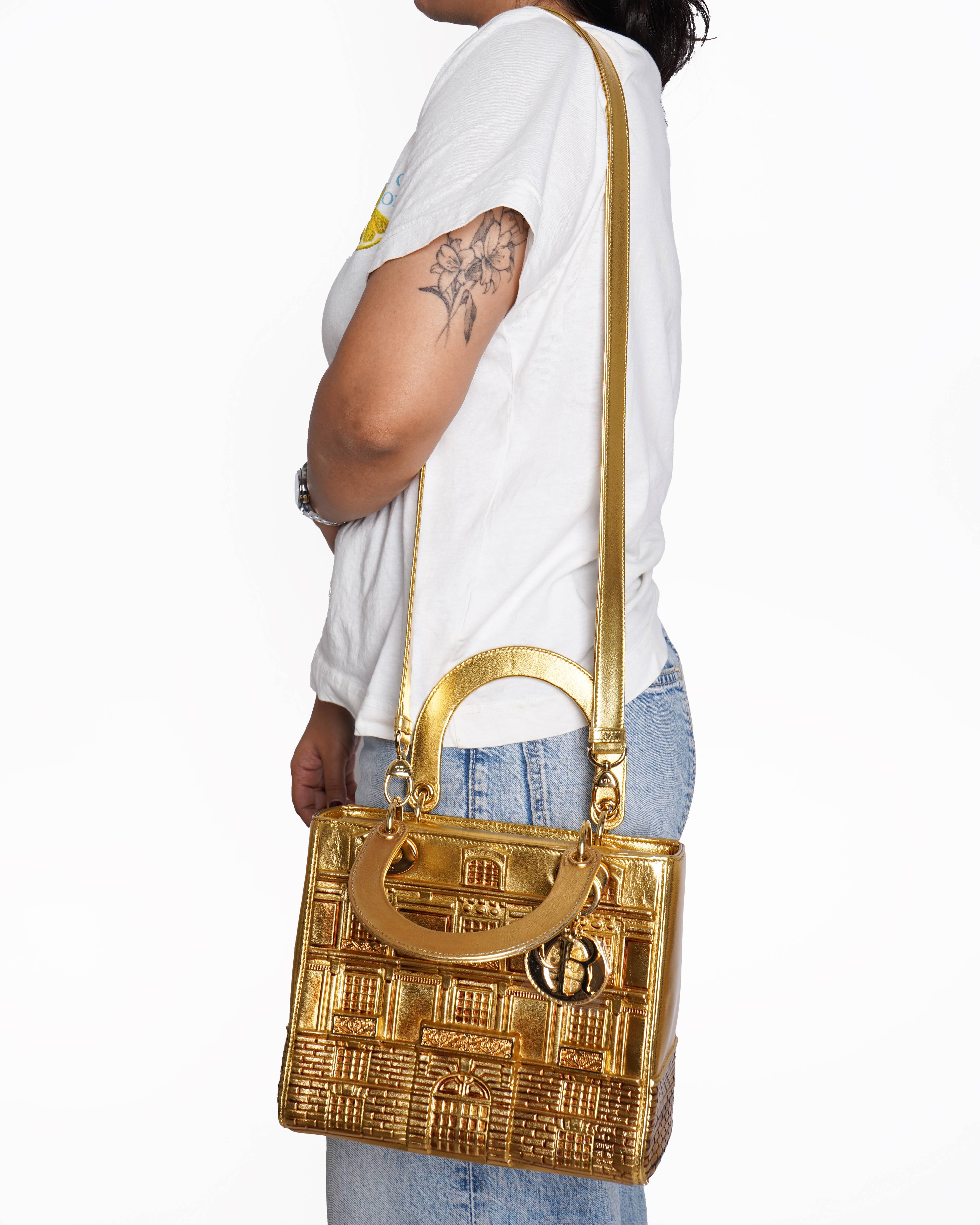 New Christian Dior Lady Dior Art Limited Edition Gold Handbag