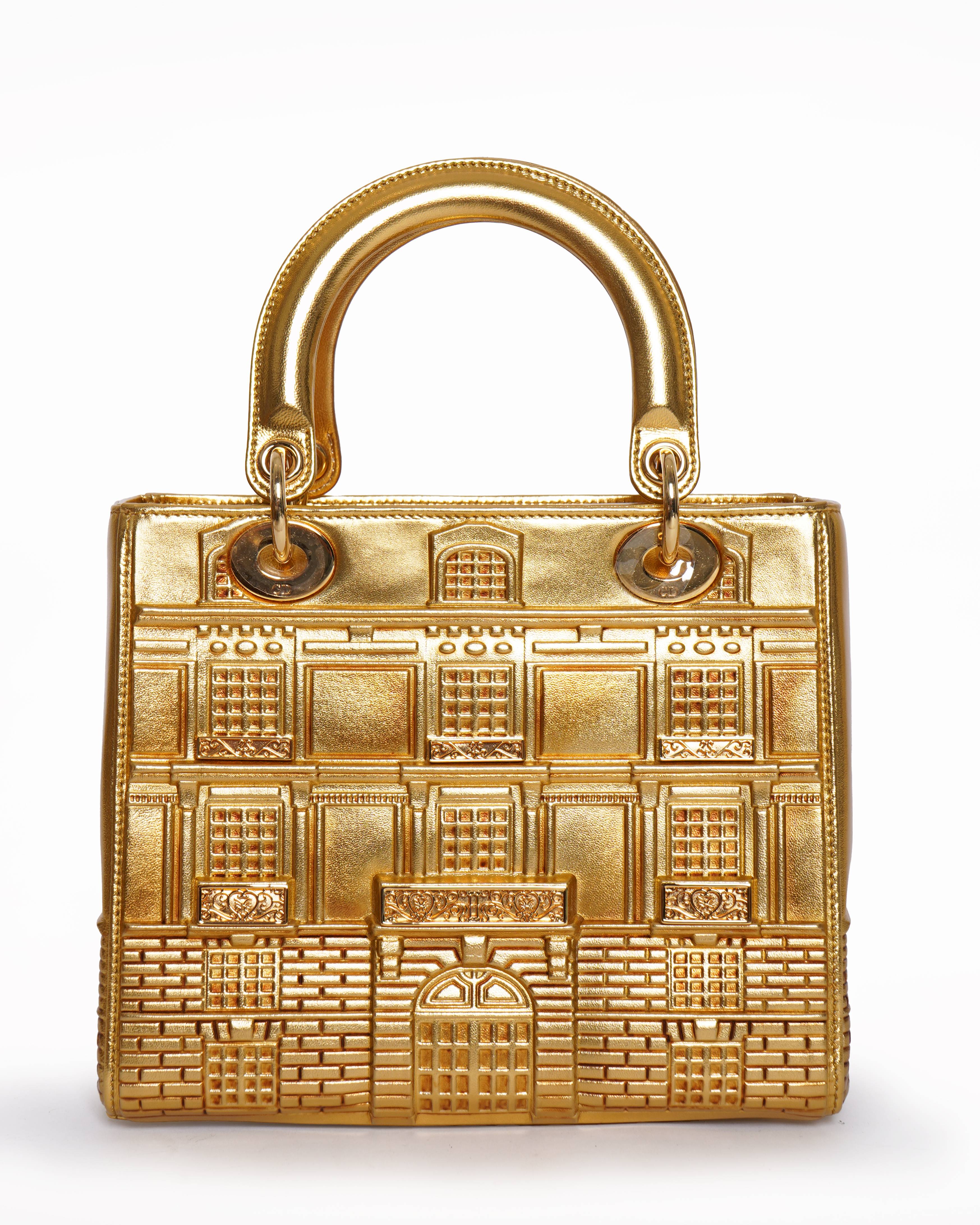 New Christian Dior Lady Dior Art Limited Edition Gold Handbag