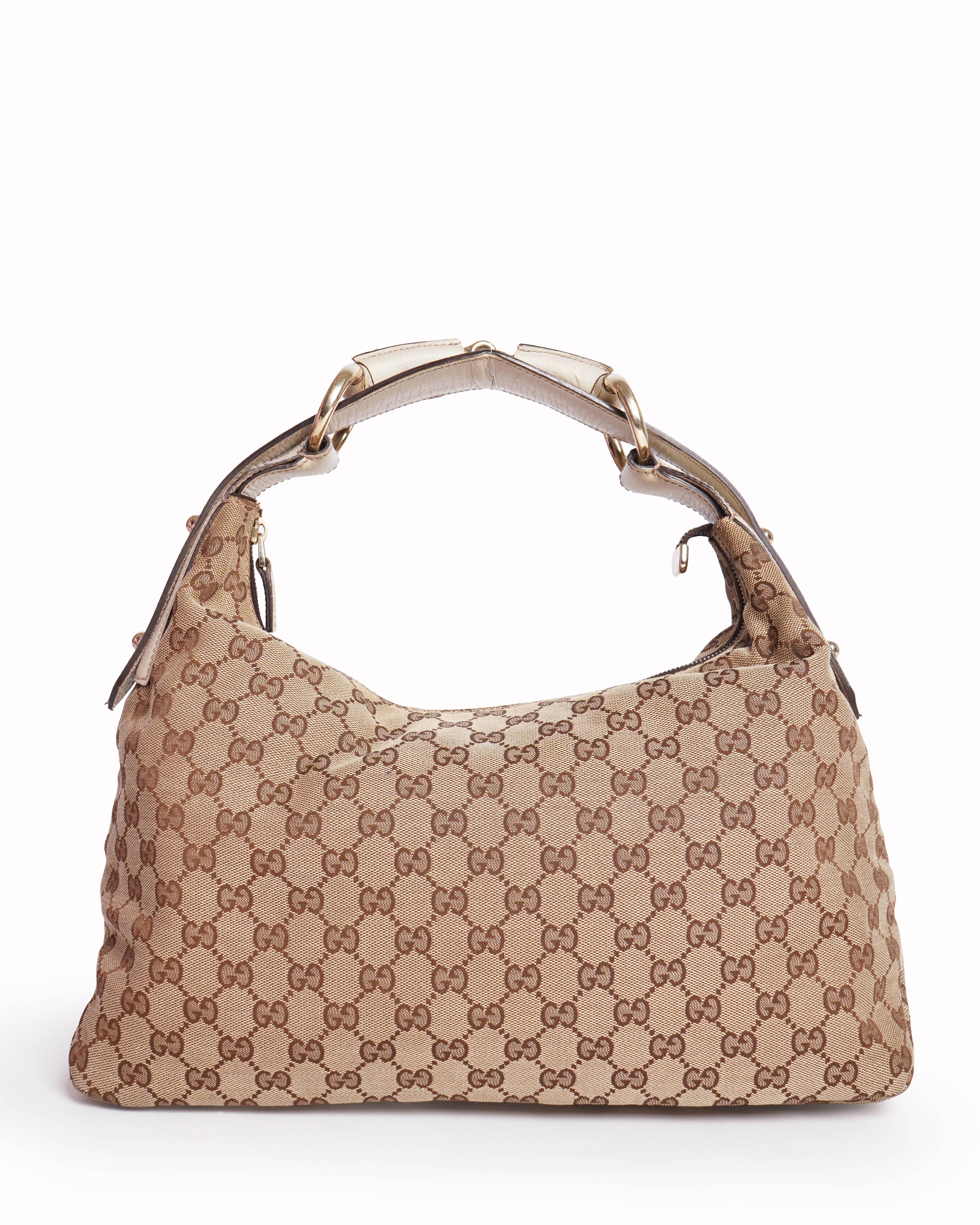 Gucci beige GG Monogram Canvas & Leather hobo bag