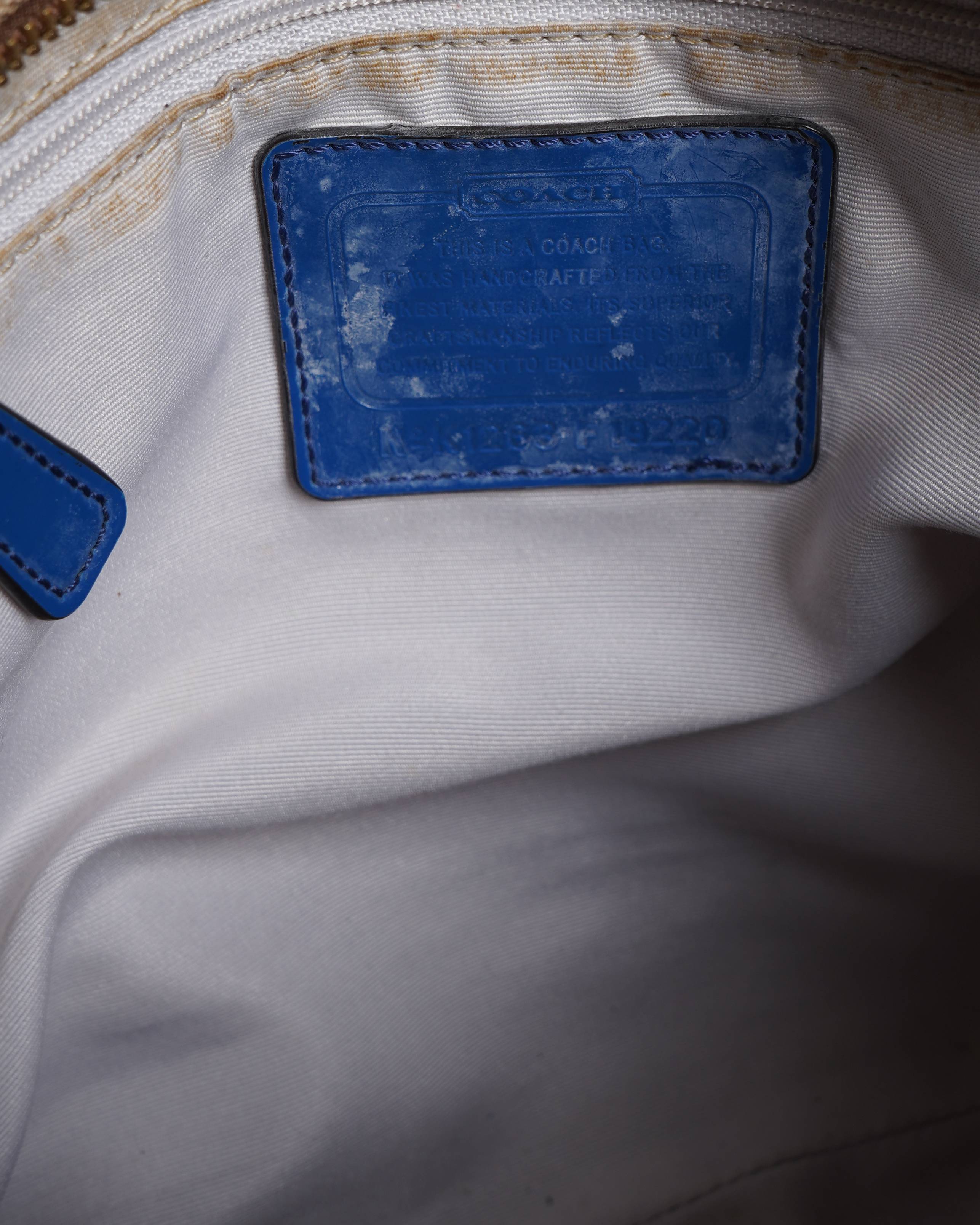 Coach Signature Stripe File Bag- Khaki Cobalt Blue