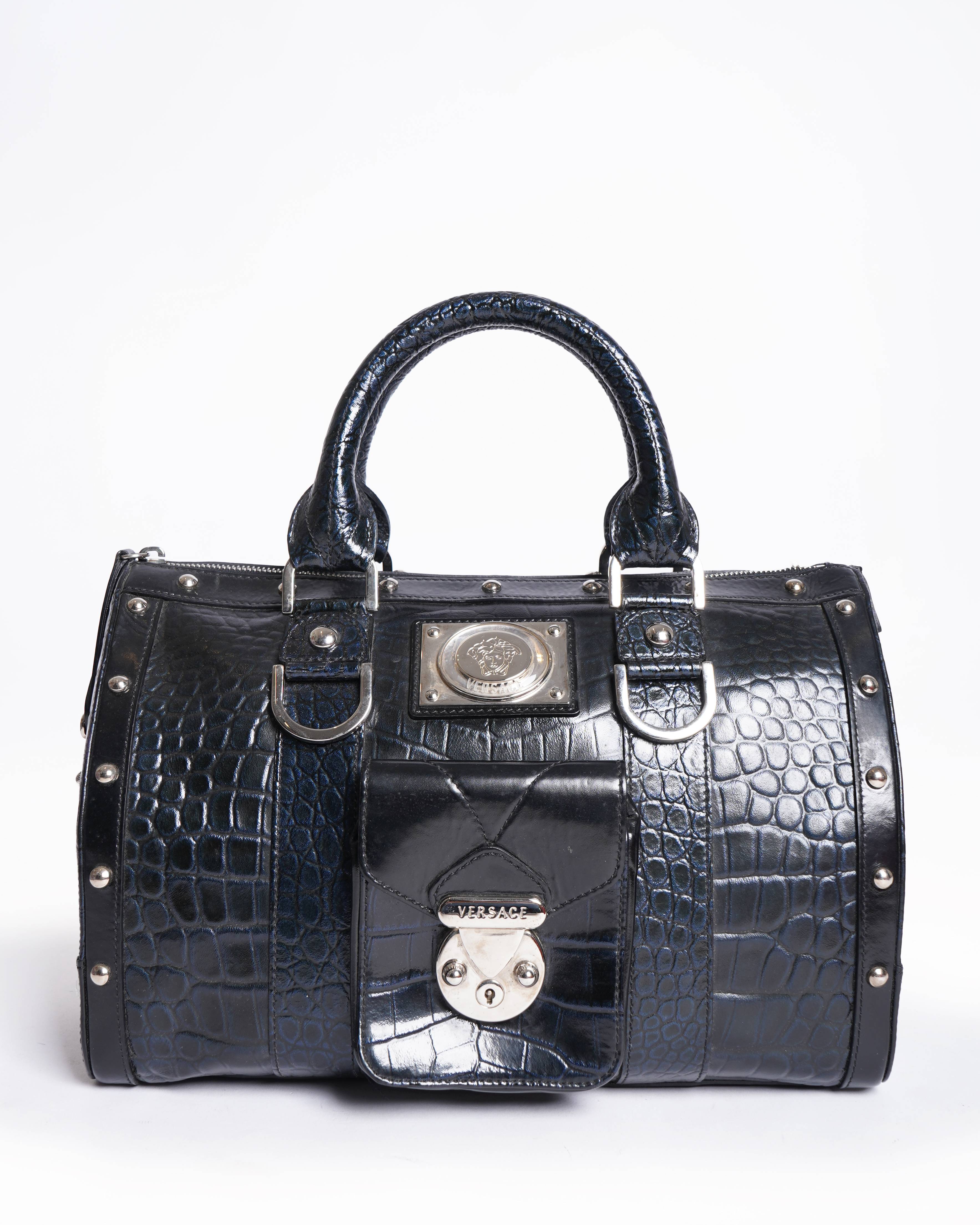 Versace croc embossed top handle bag