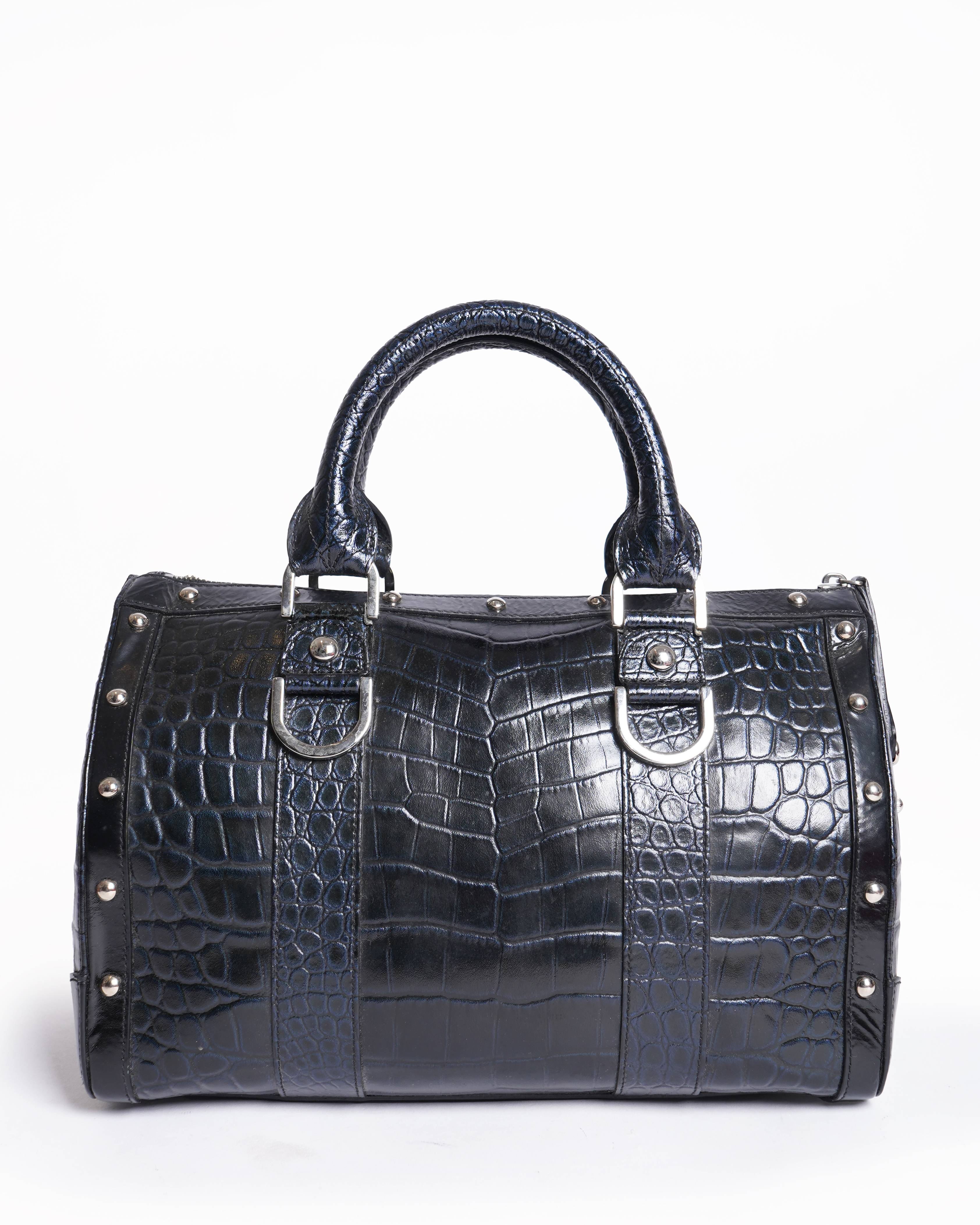 Versace croc embossed top handle bag