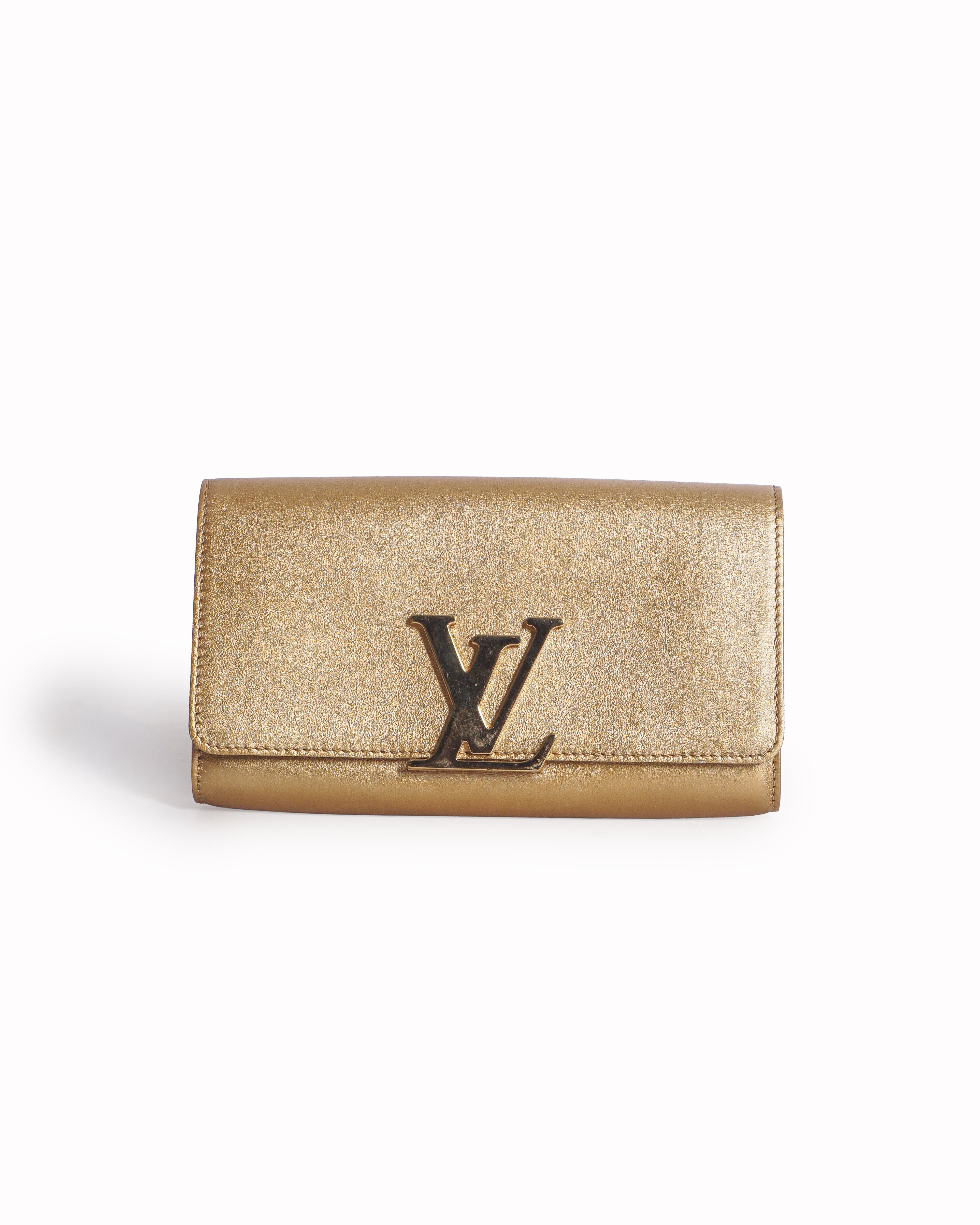 Louis Vuitton Gold Metallic Leather Louise MM Clutch