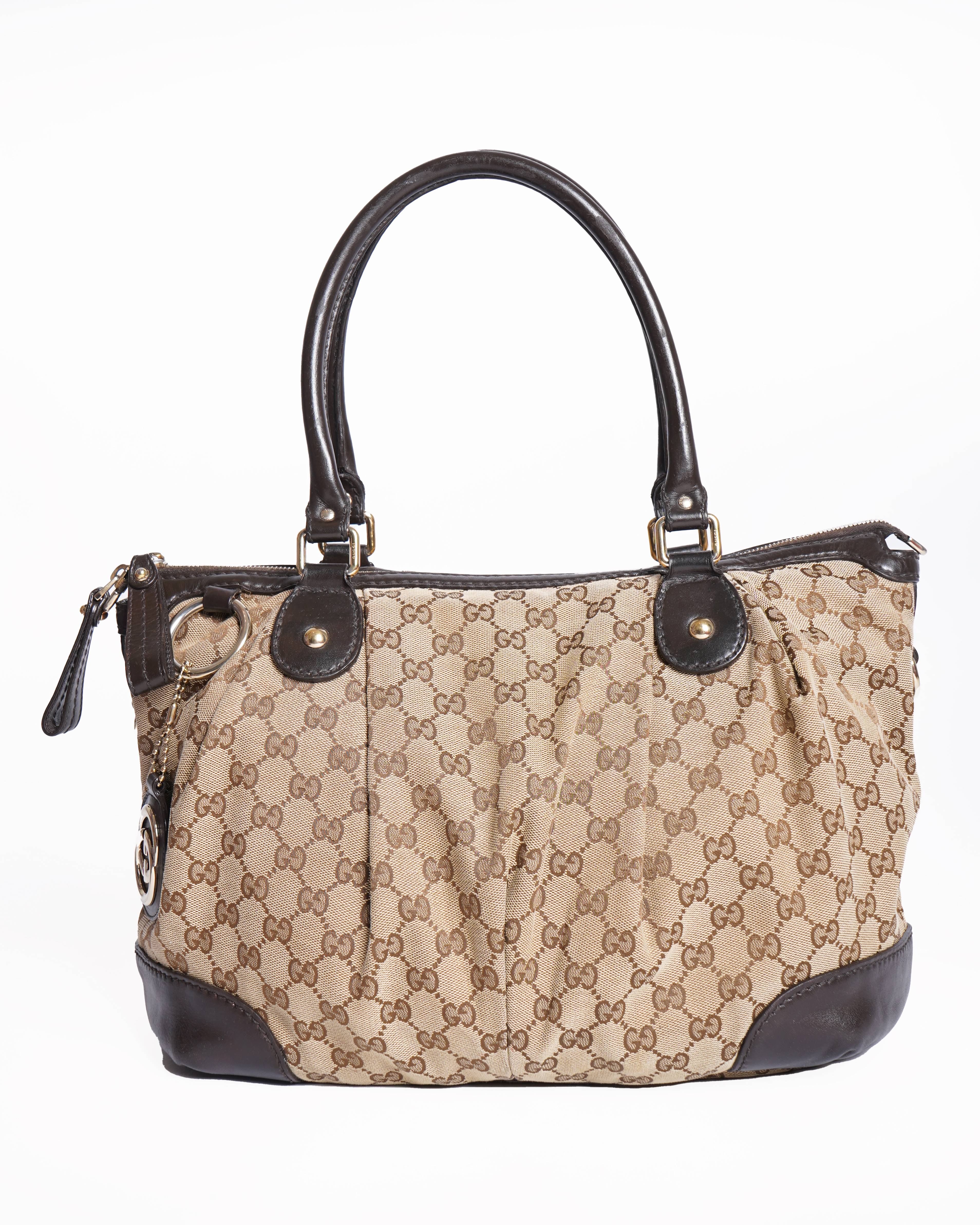 Gucci Beige GG Monogram Canvas & Leather Shoulder Bag