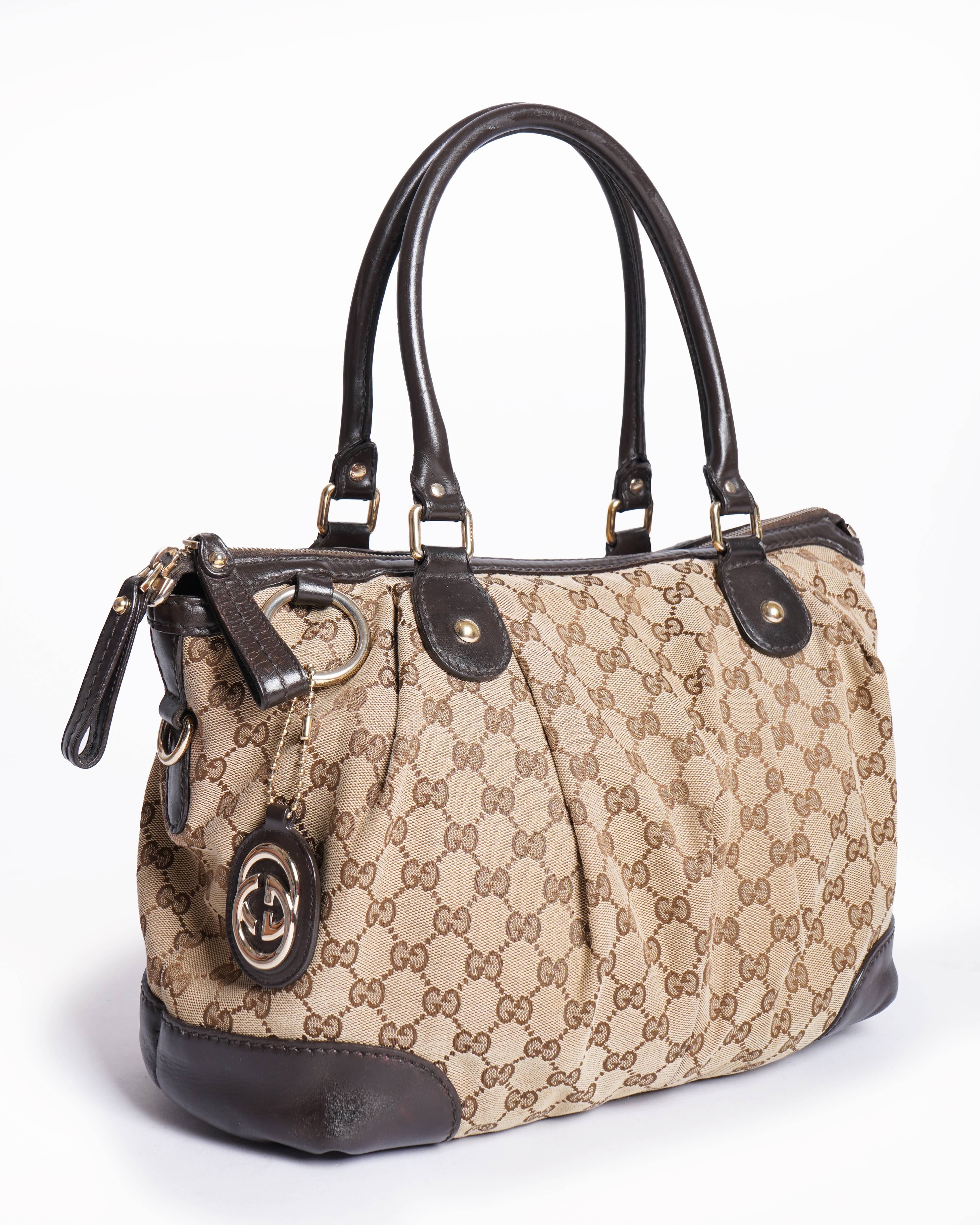 Gucci Beige GG Monogram Canvas & Leather Shoulder Bag