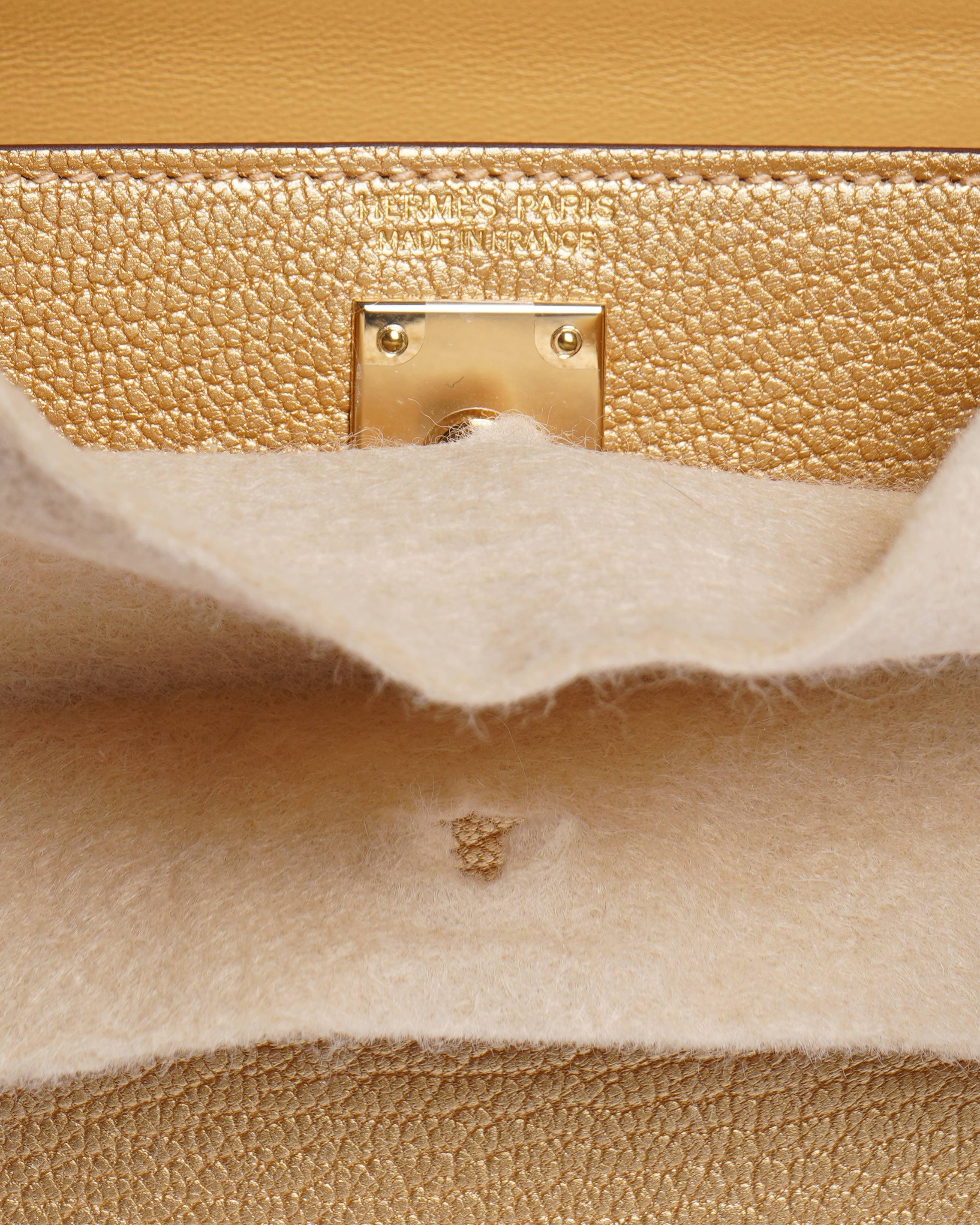 New Hermès Mini Kelly Dore Limited Edition Metallic Gold Chevre Chamkilight 20 Premabrass Hardware