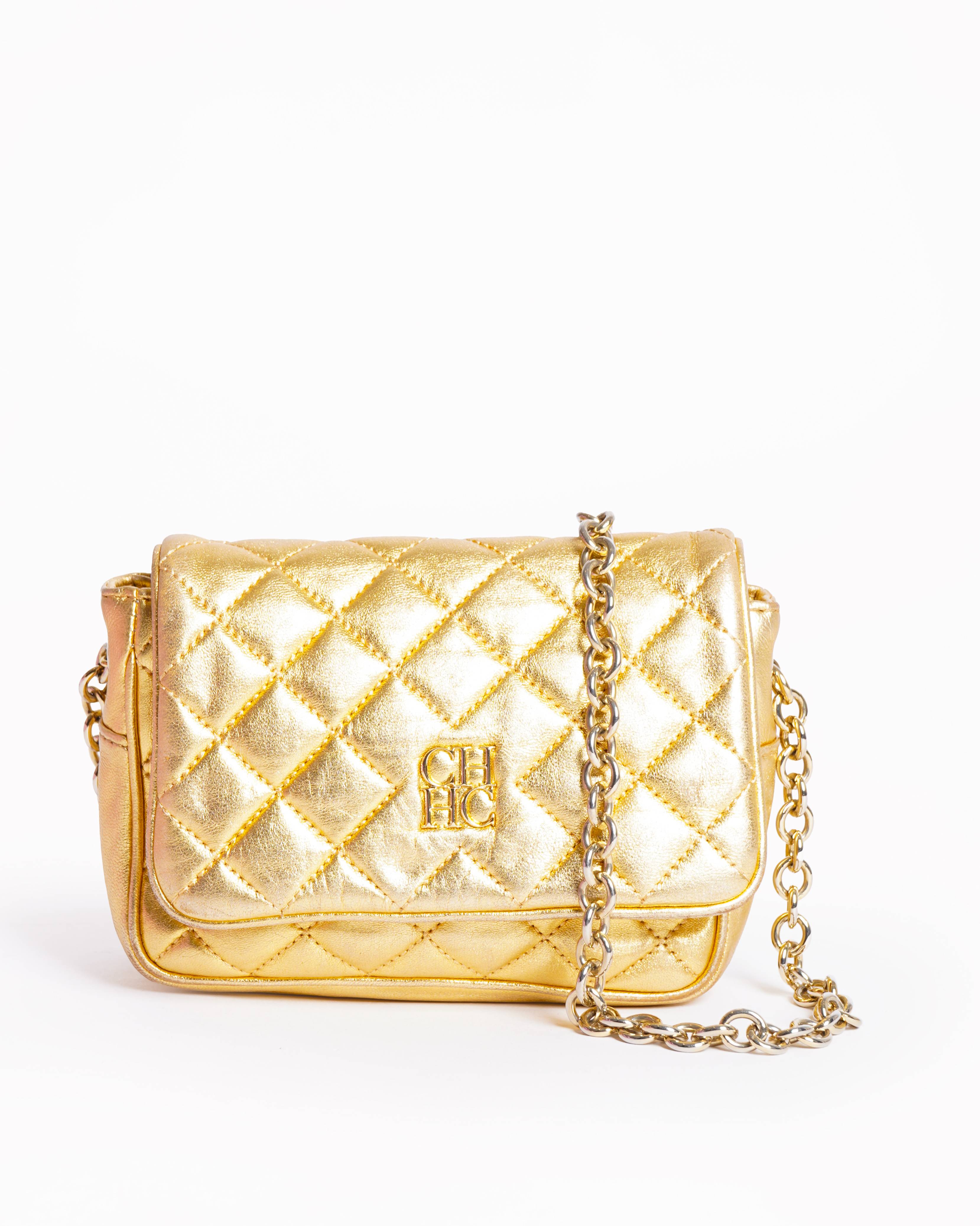 Carolina Herrera metallic gold quilted crossbody bag